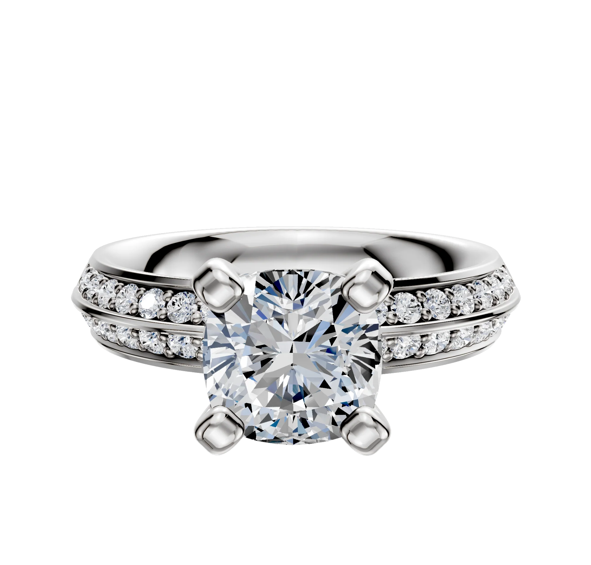 14K White Gold 4 Prong Classic Knife Edge 1-Row-Pave 2.5mm Engagement Ring