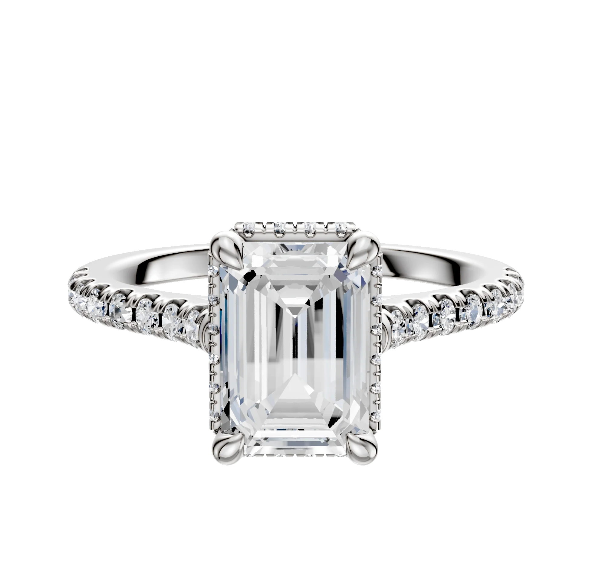 14K White Gold 4 Prong Collar Cathedral Dome 1-Row-Pave 2.5mm Engagement Ring
