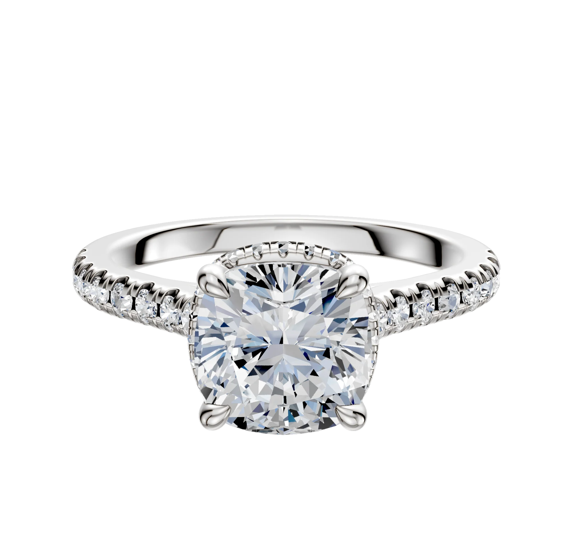 14K White Gold 4 Prong Collar Cathedral Dome 1-Row-Pave 2.5mm Engagement Ring
