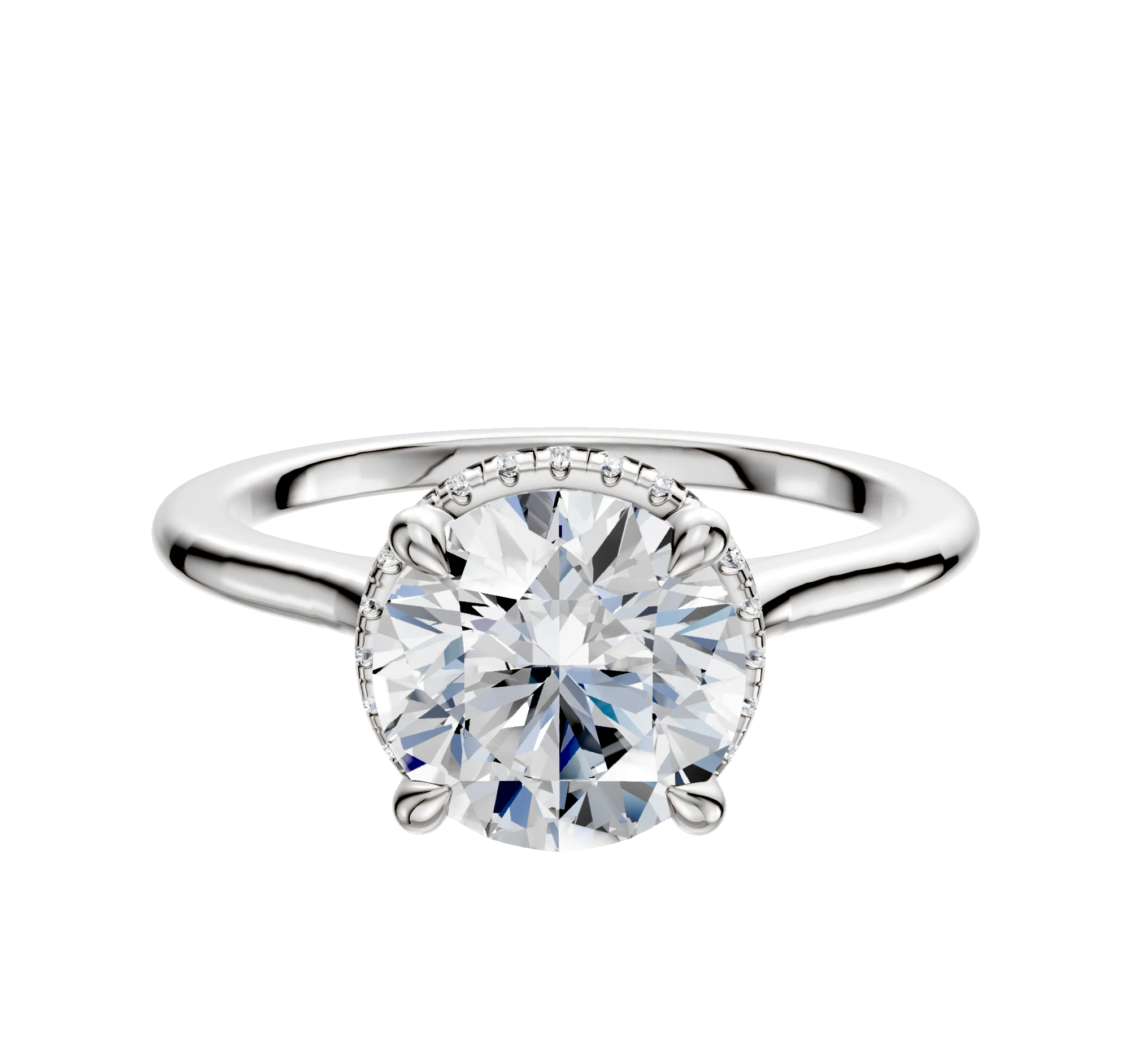 14K White Gold 4 Prong Collar Cathedral Dome 1.5mm Engagement Ring