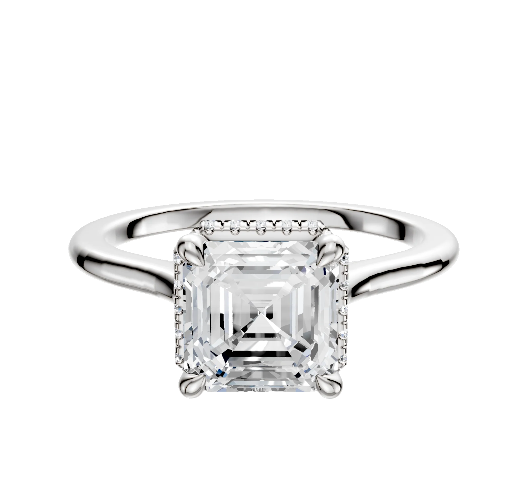 14K White Gold 4 Prong Collar Cathedral Dome 1.5mm Engagement Ring