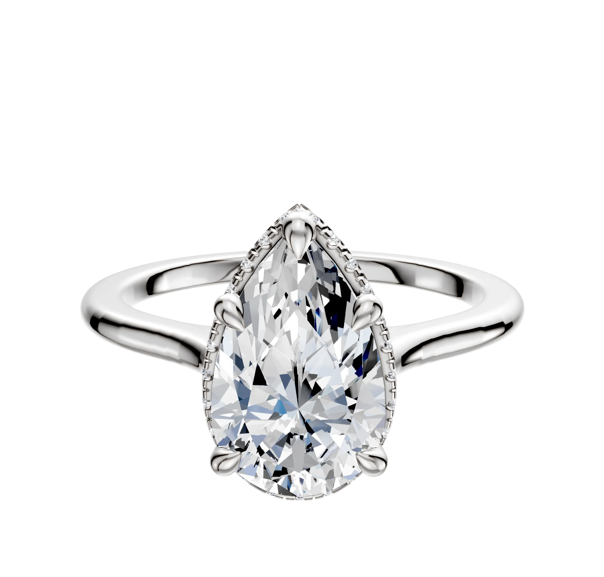 14K White Gold 4 Prong Collar Cathedral Dome 1.5mm Engagement Ring
