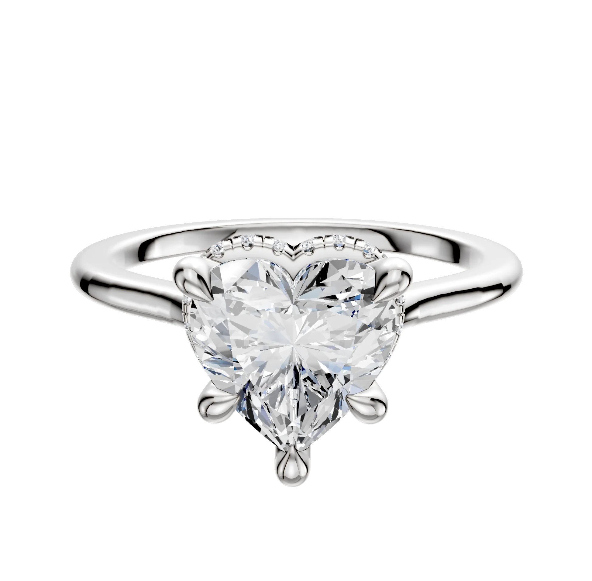 14K White Gold 4 Prong Collar Cathedral Dome 1.5mm Engagement Ring