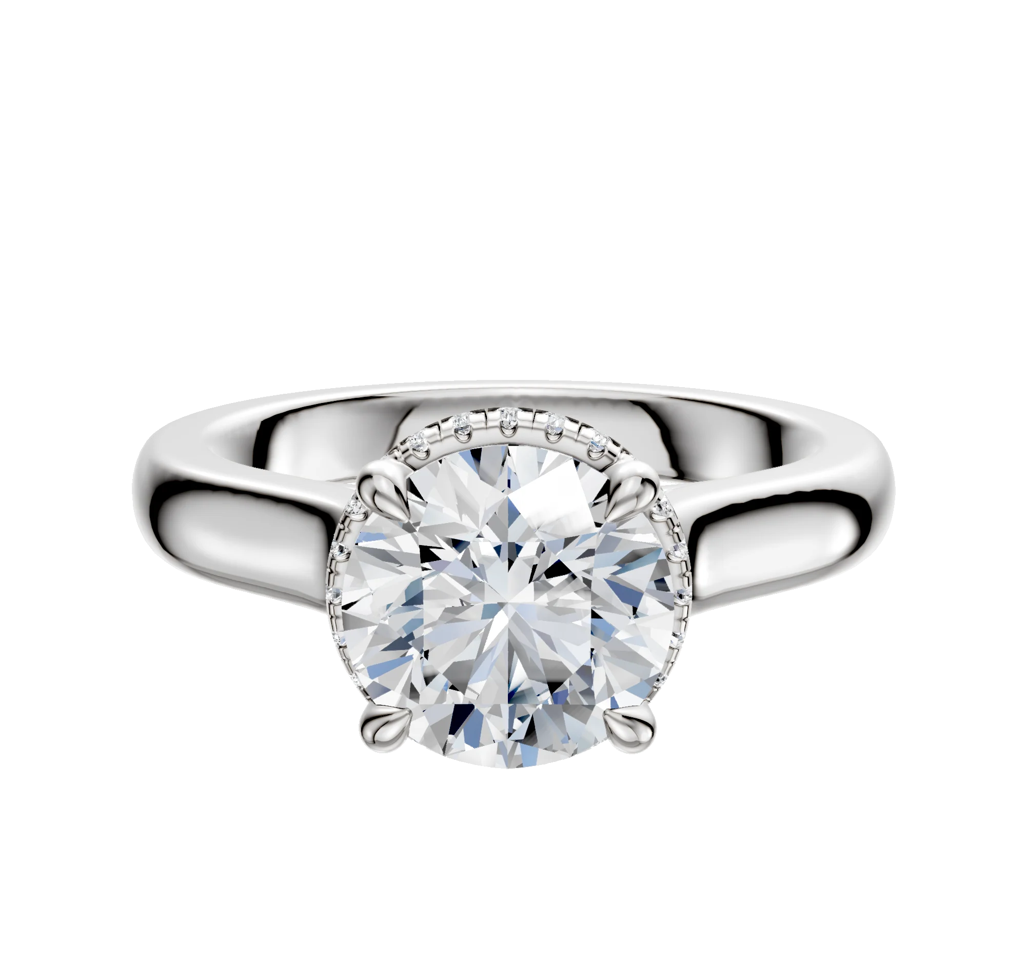 14K White Gold 4 Prong Collar Cathedral Dome 3.0mm Engagement Ring