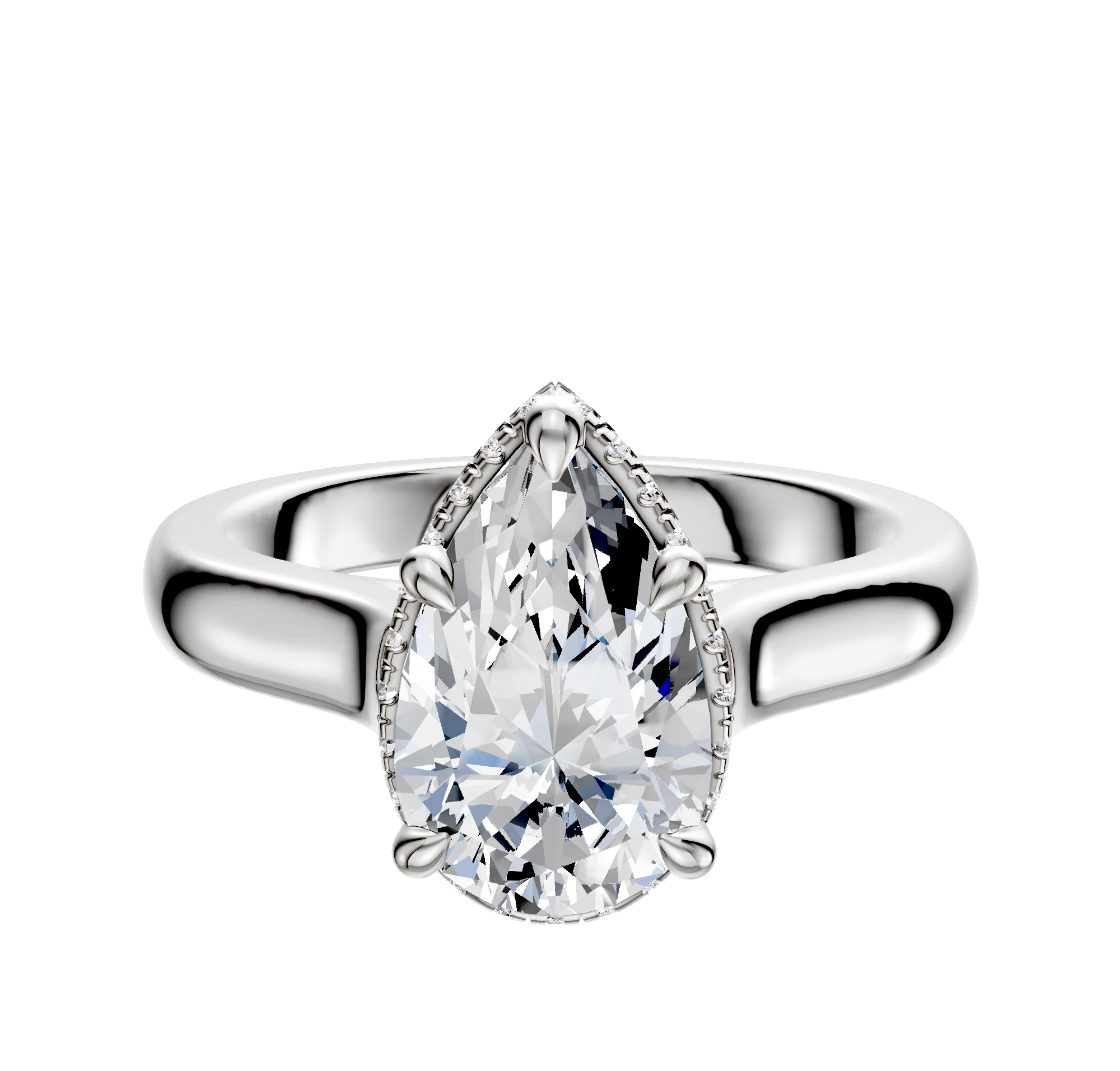 14K White Gold 4 Prong Collar Cathedral Dome 3.0mm Engagement Ring