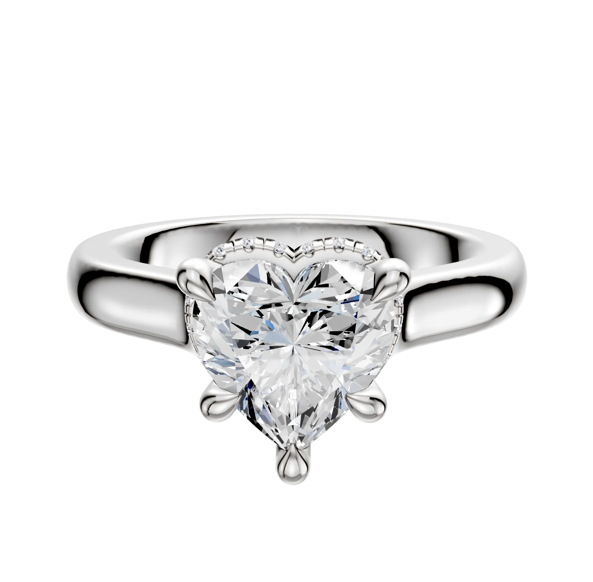 14K White Gold 4 Prong Collar Cathedral Dome 3.0mm Engagement Ring
