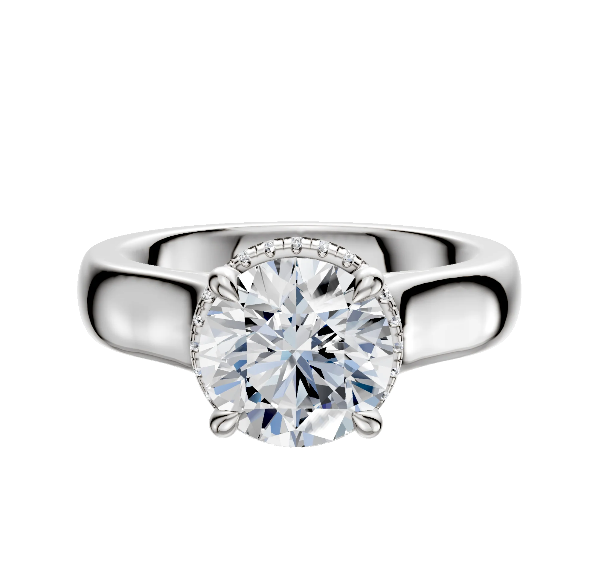 14K White Gold 4 Prong Collar Cathedral Dome 4.0mm Engagement Ring