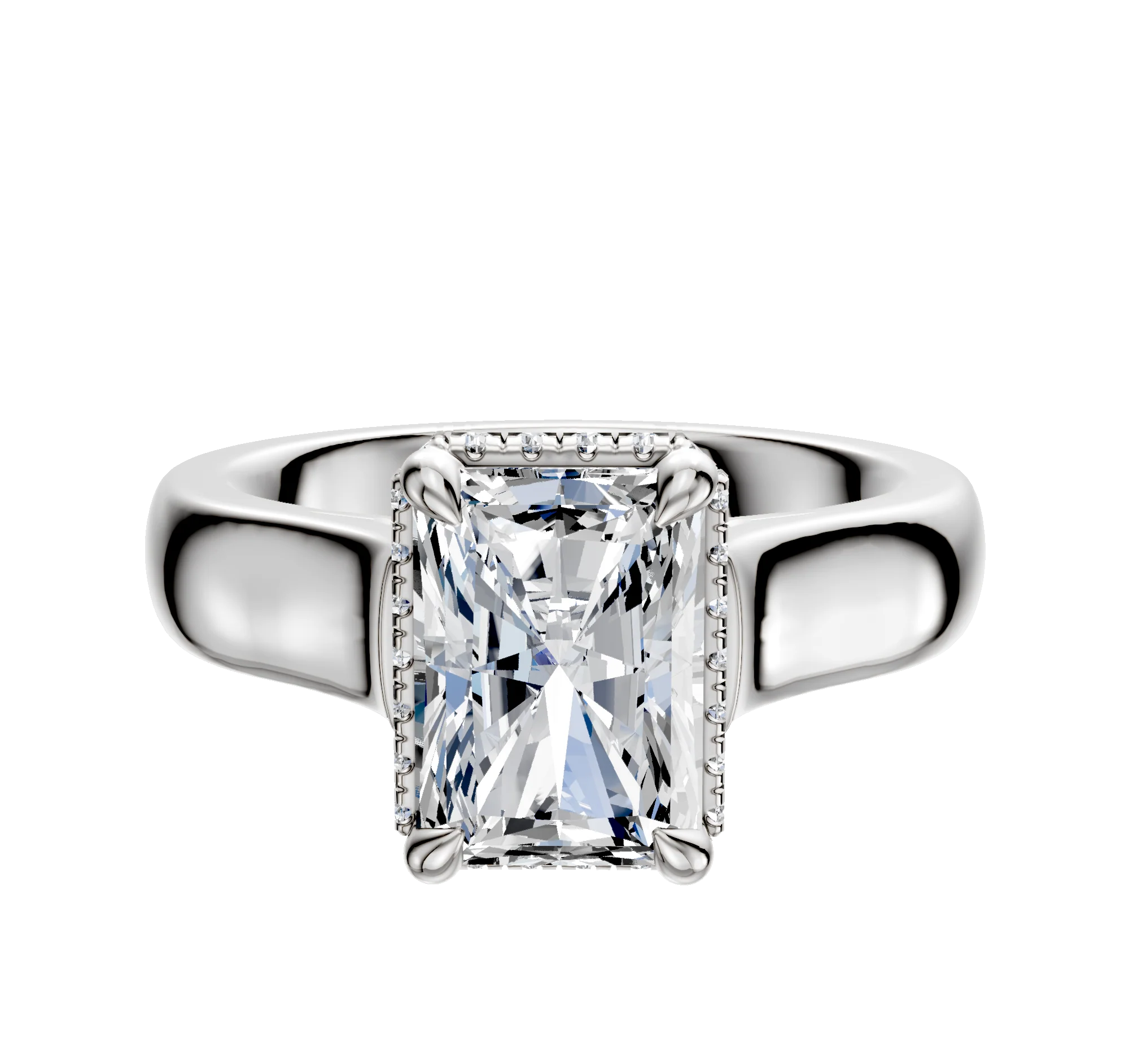14K White Gold 4 Prong Collar Cathedral Dome 4.0mm Engagement Ring