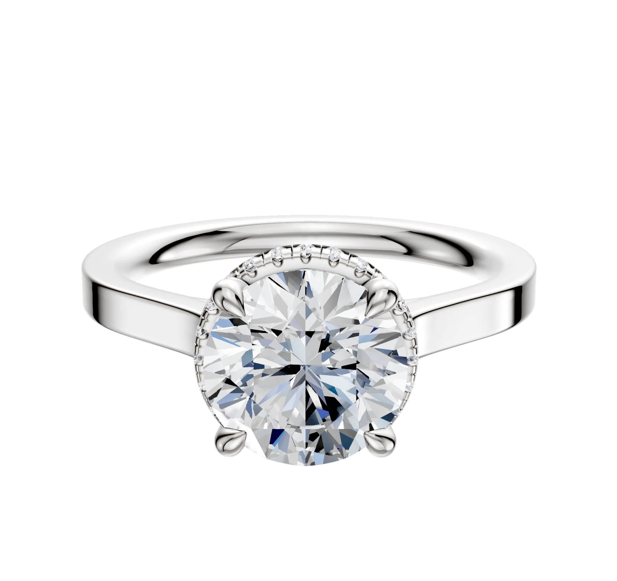 14K White Gold 4 Prong Collar Cathedral Flat 2.0mm Engagement Ring
