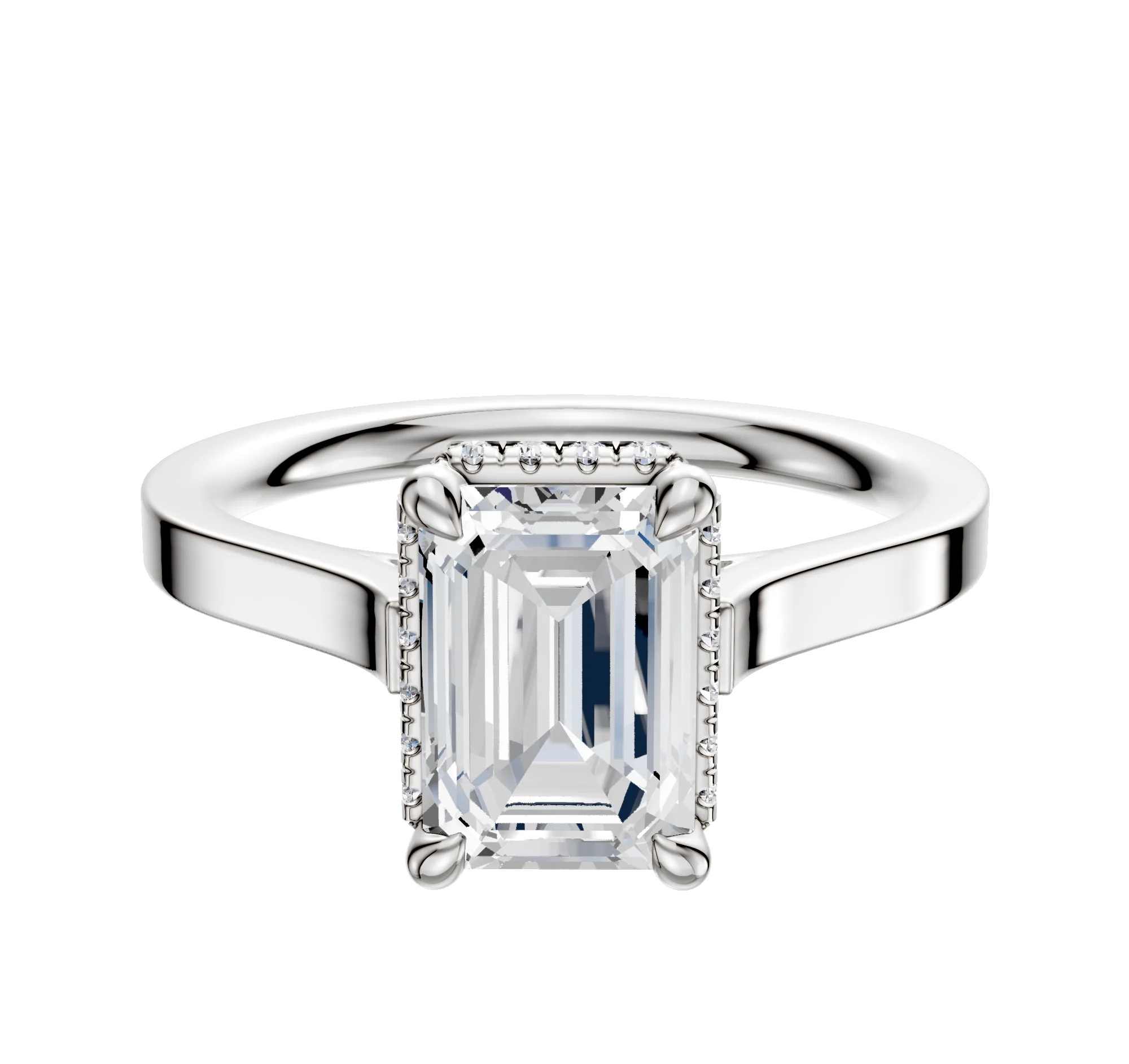 14K White Gold 4 Prong Collar Cathedral Flat 2.0mm Engagement Ring