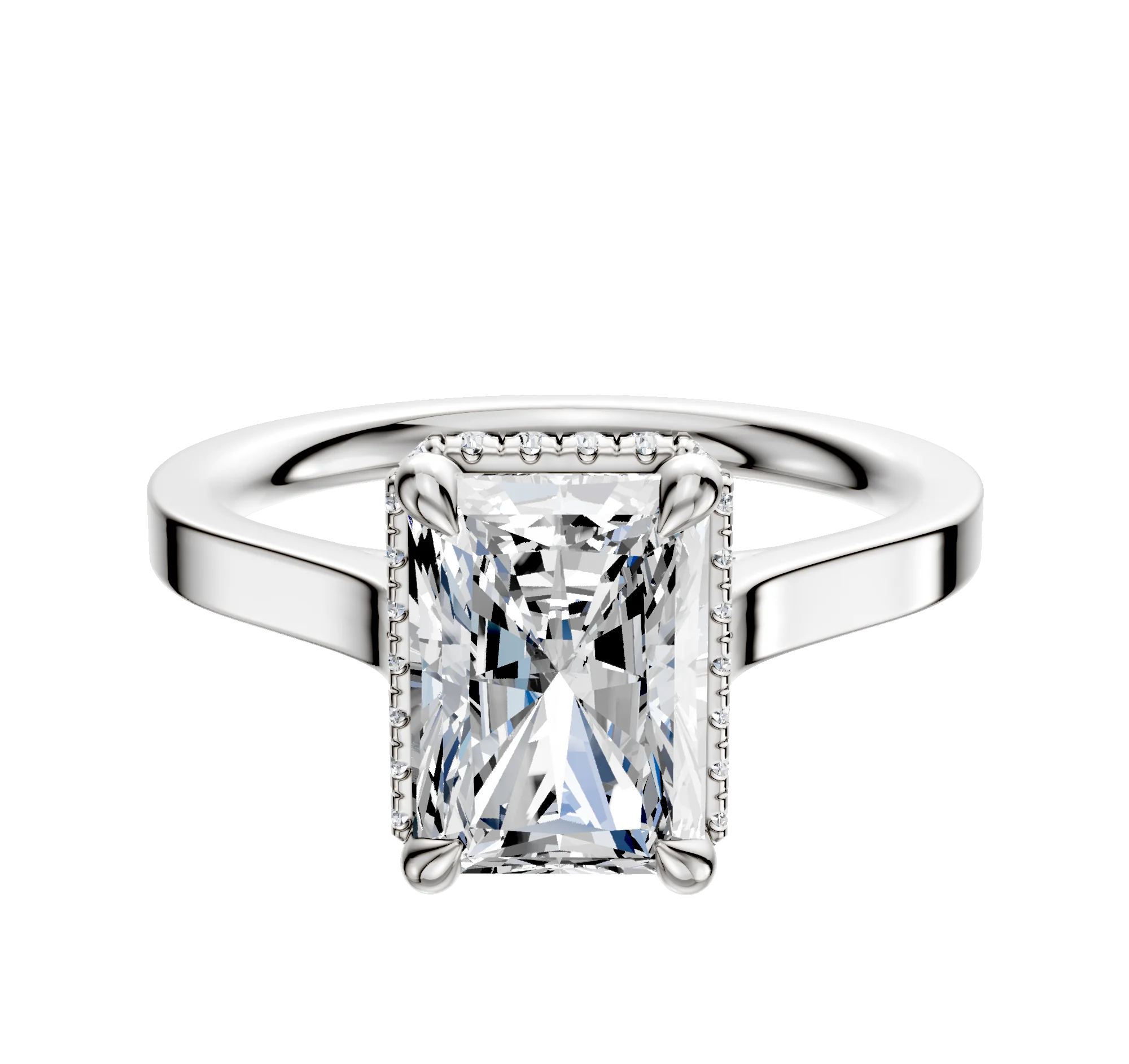 14K White Gold 4 Prong Collar Cathedral Flat 2.0mm Engagement Ring