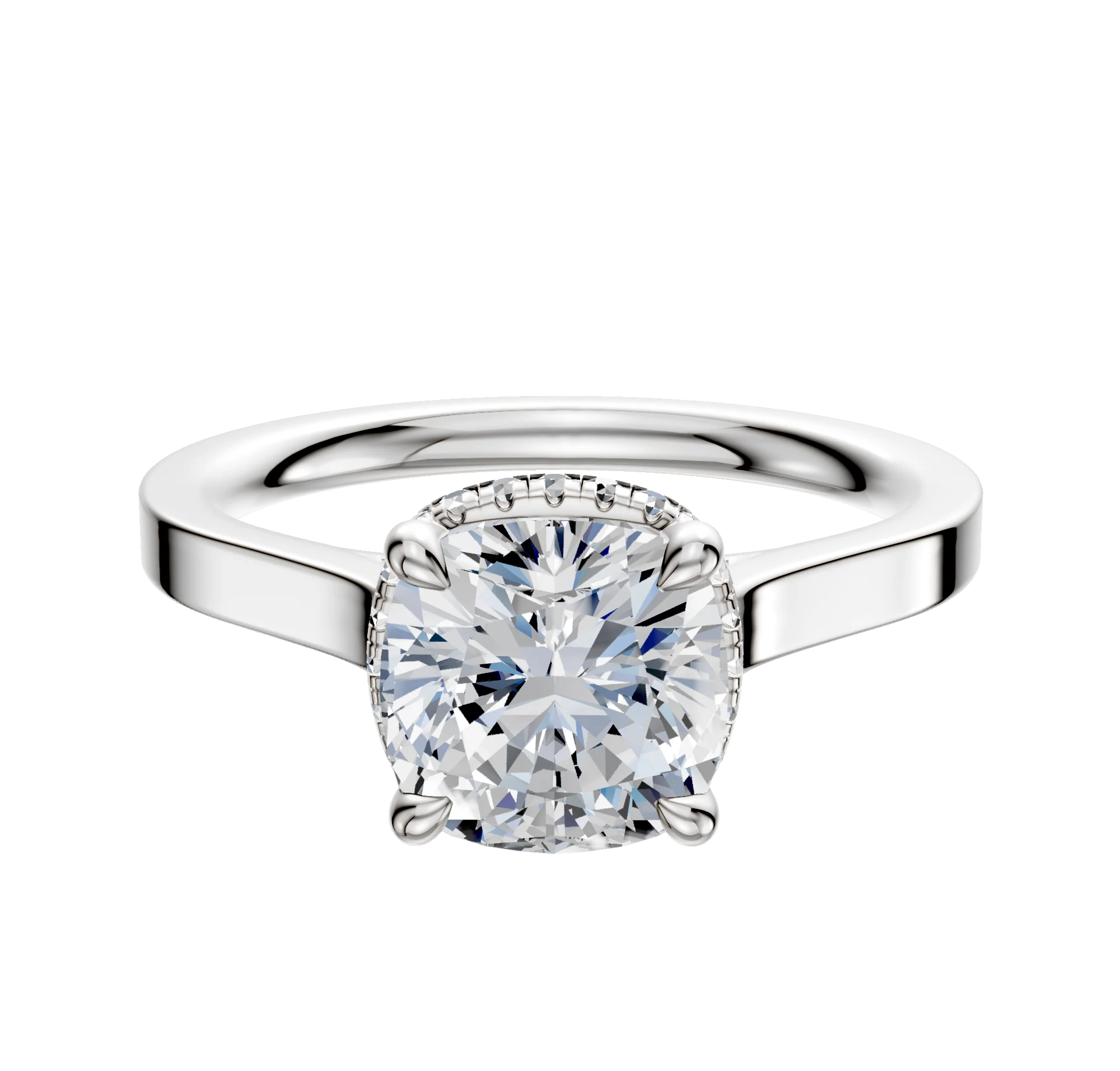 14K White Gold 4 Prong Collar Cathedral Flat 2.0mm Engagement Ring