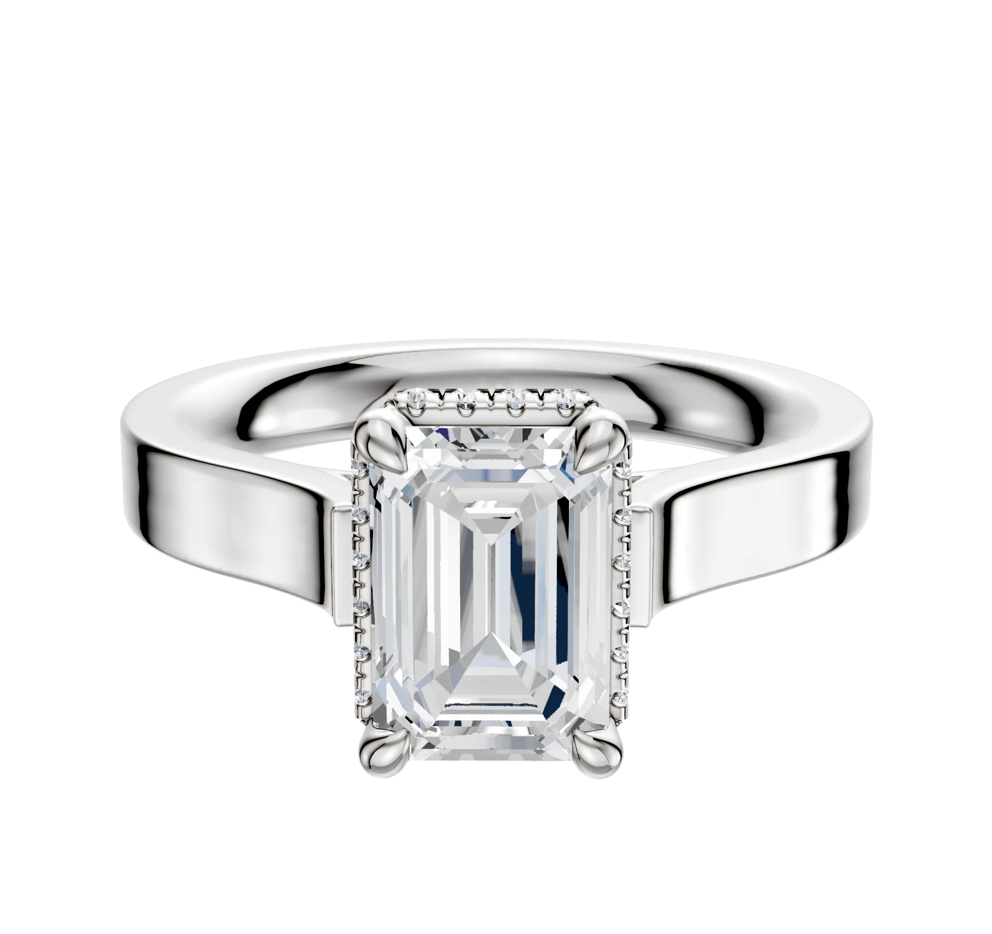 14K White Gold 4 Prong Collar Cathedral Flat 3.0mm Engagement Ring