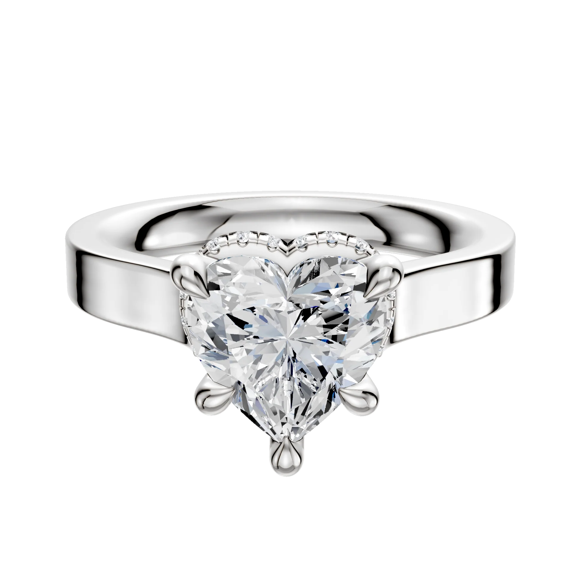 14K White Gold 4 Prong Collar Cathedral Flat 3.0mm Engagement Ring