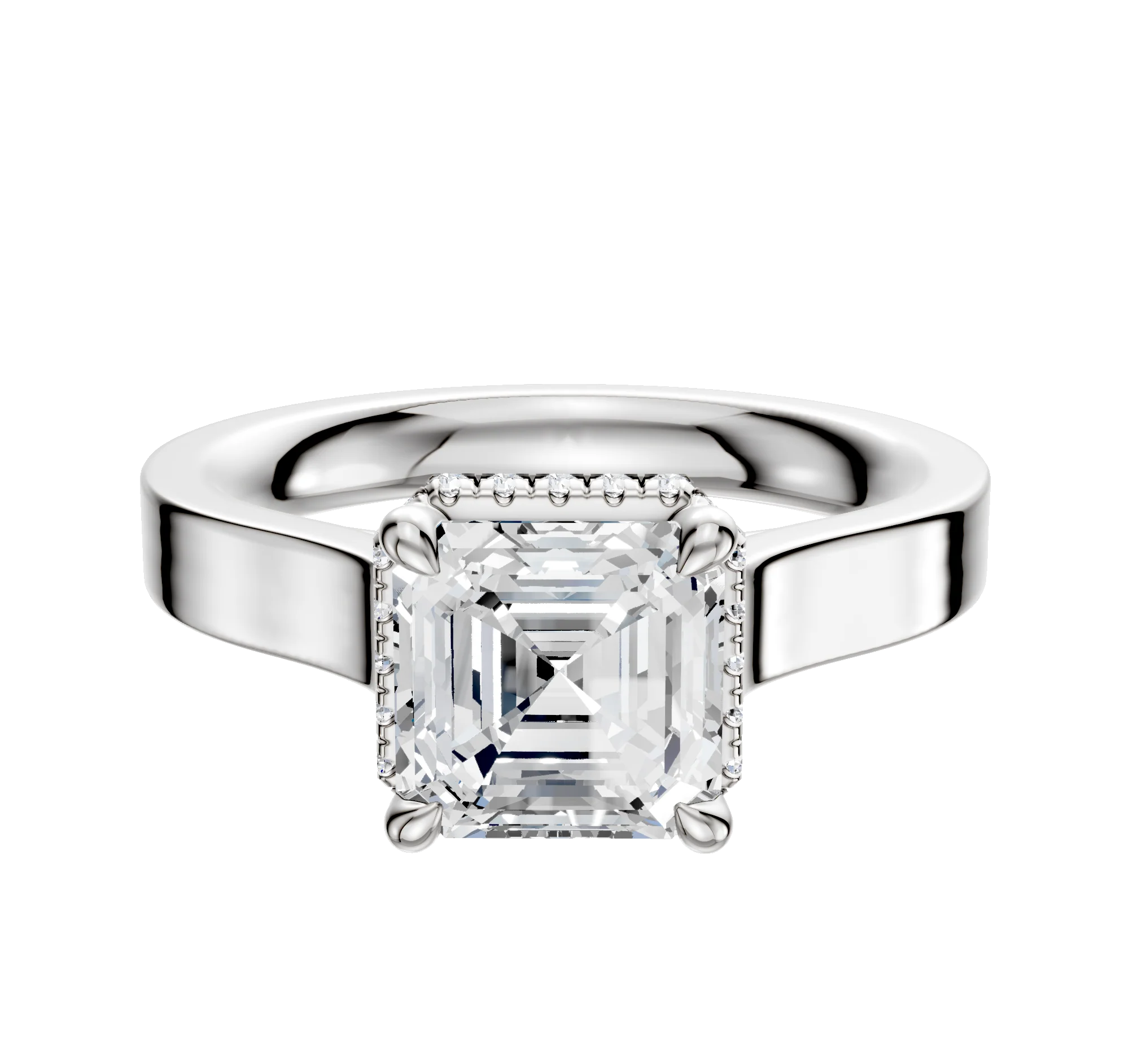 14K White Gold 4 Prong Collar Cathedral Flat 3.0mm Engagement Ring