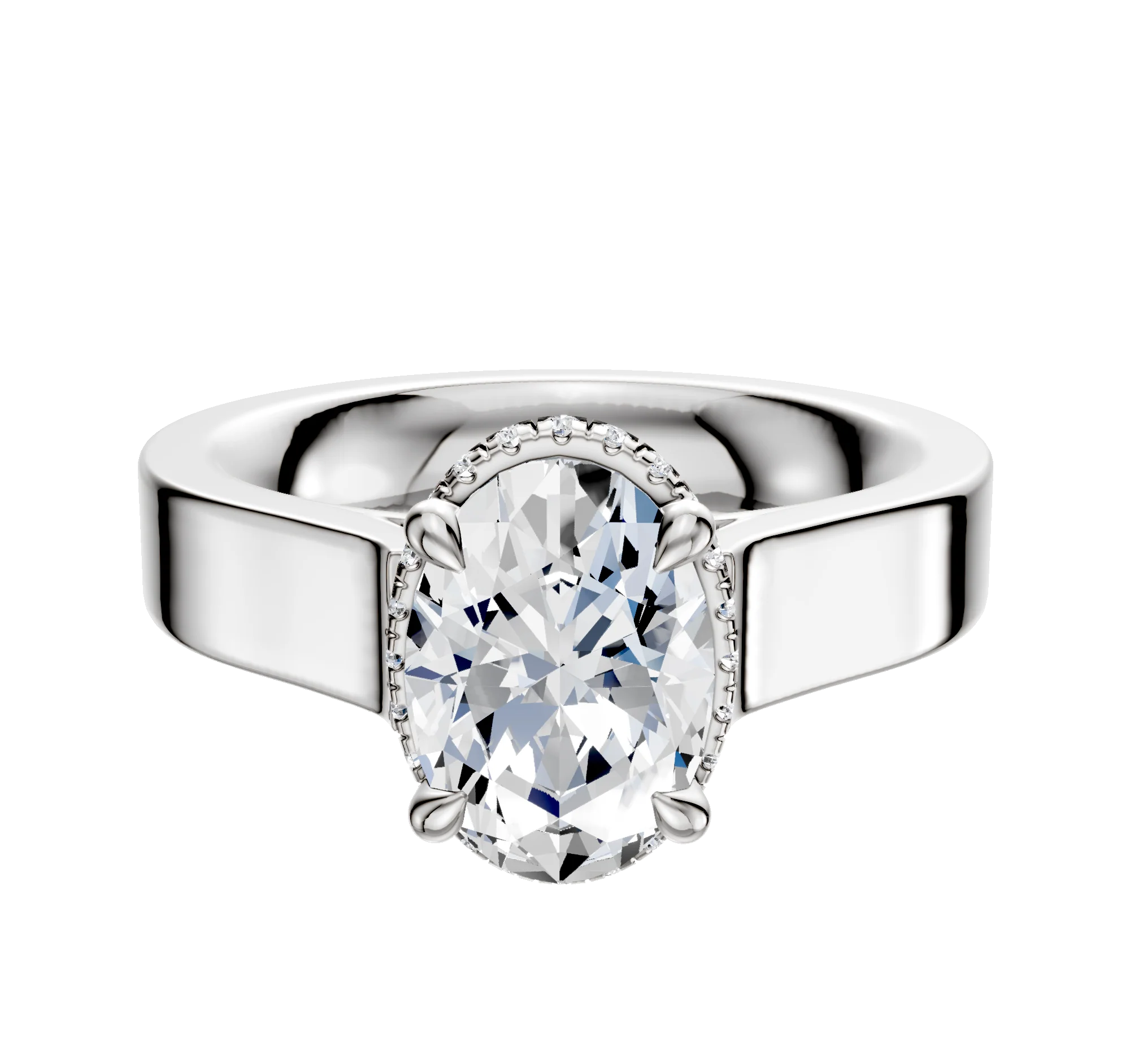 14K White Gold 4 Prong Collar Cathedral Flat 4.0mm Engagement Ring