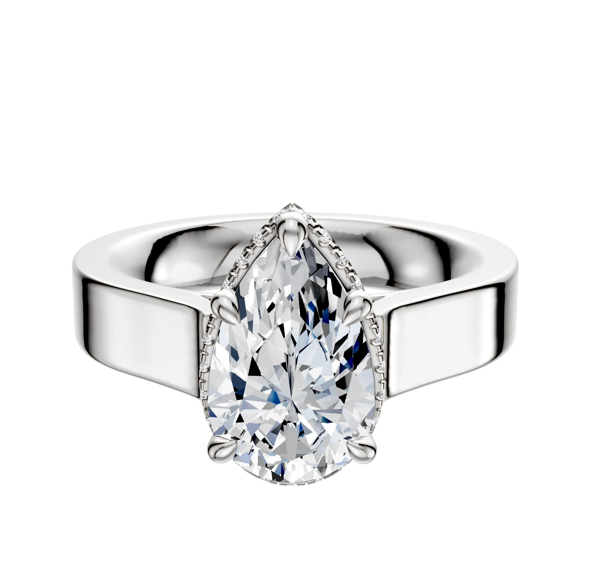 14K White Gold 4 Prong Collar Cathedral Flat 4.0mm Engagement Ring