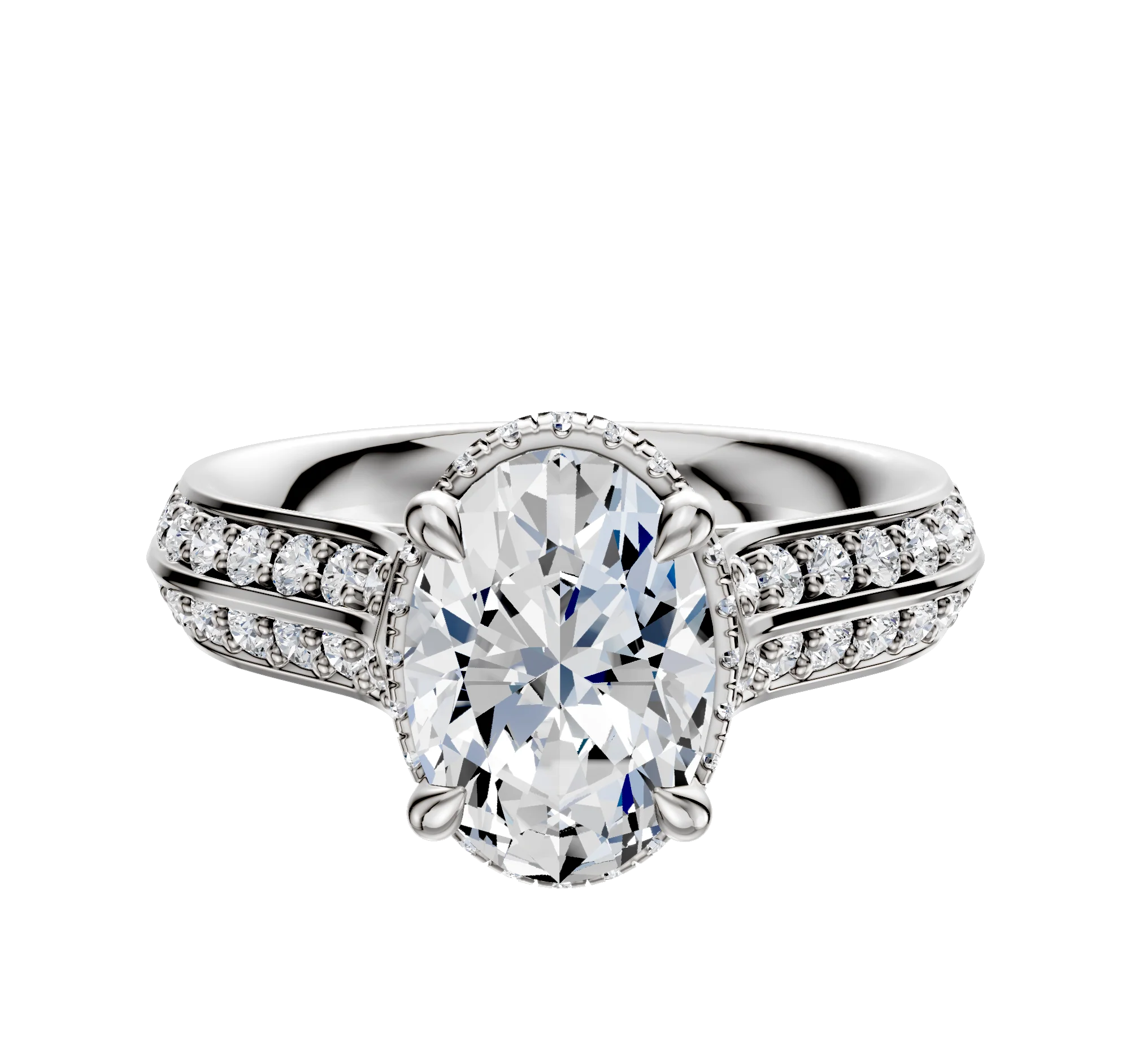 14K White Gold 4 Prong Collar Cathedral Knife Edge 1-Row-Pave 2.5mm Engagement Ring