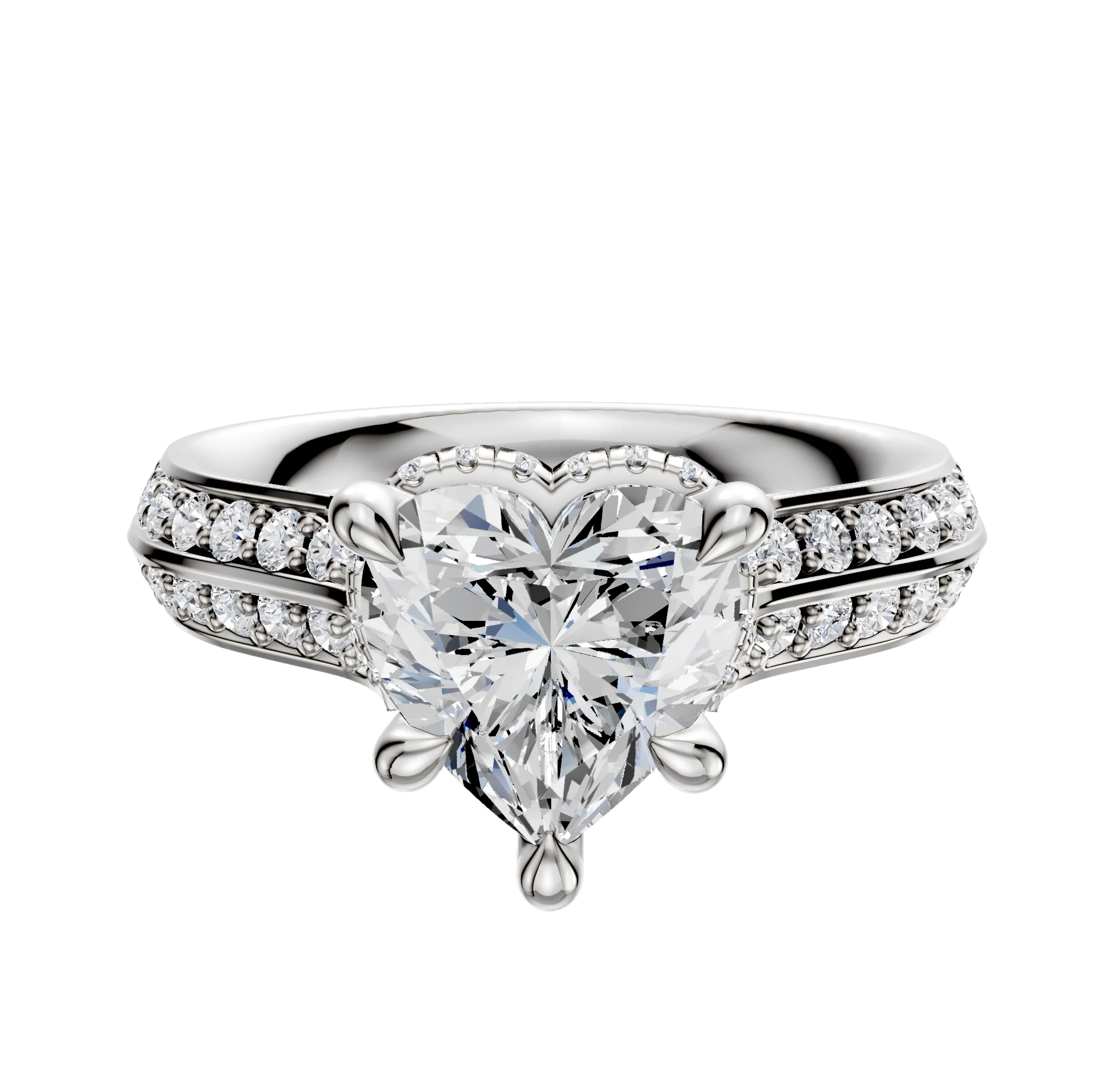 14K White Gold 4 Prong Collar Cathedral Knife Edge 1-Row-Pave 2.5mm Engagement Ring