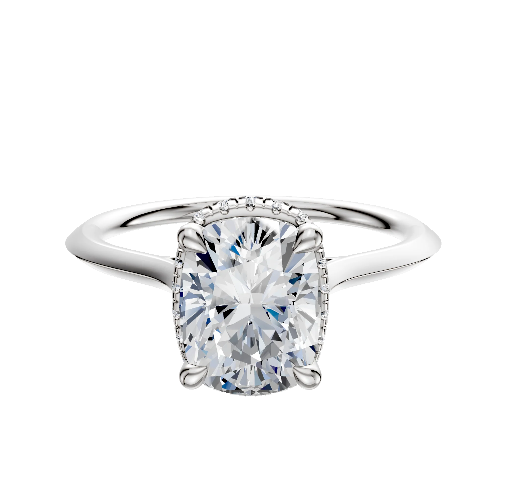 14K White Gold 4 Prong Collar Cathedral Knife Edge 1.5mm Engagement Ring