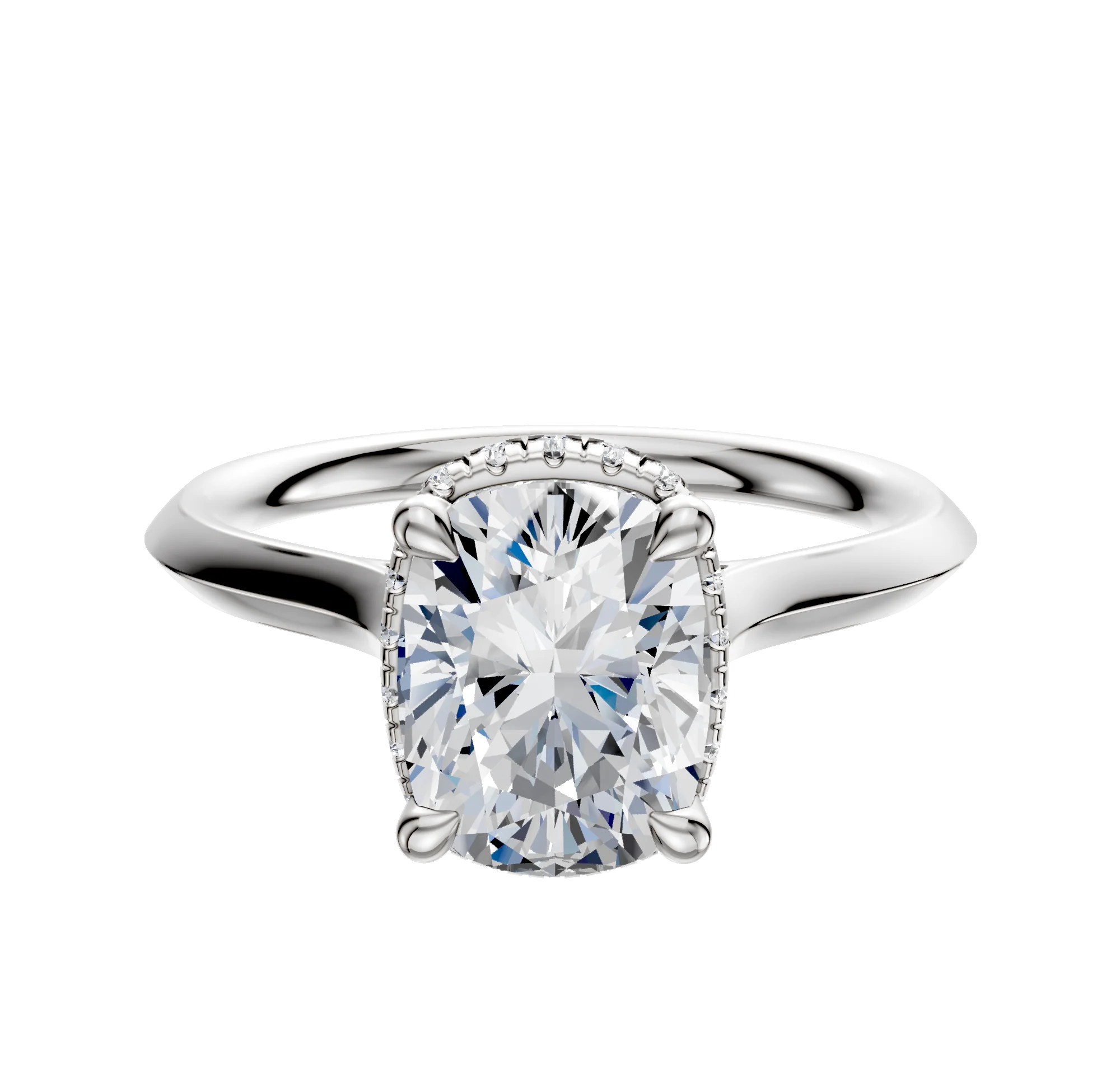 14K White Gold 4 Prong Collar Cathedral Knife Edge 2.0mm Engagement Ring