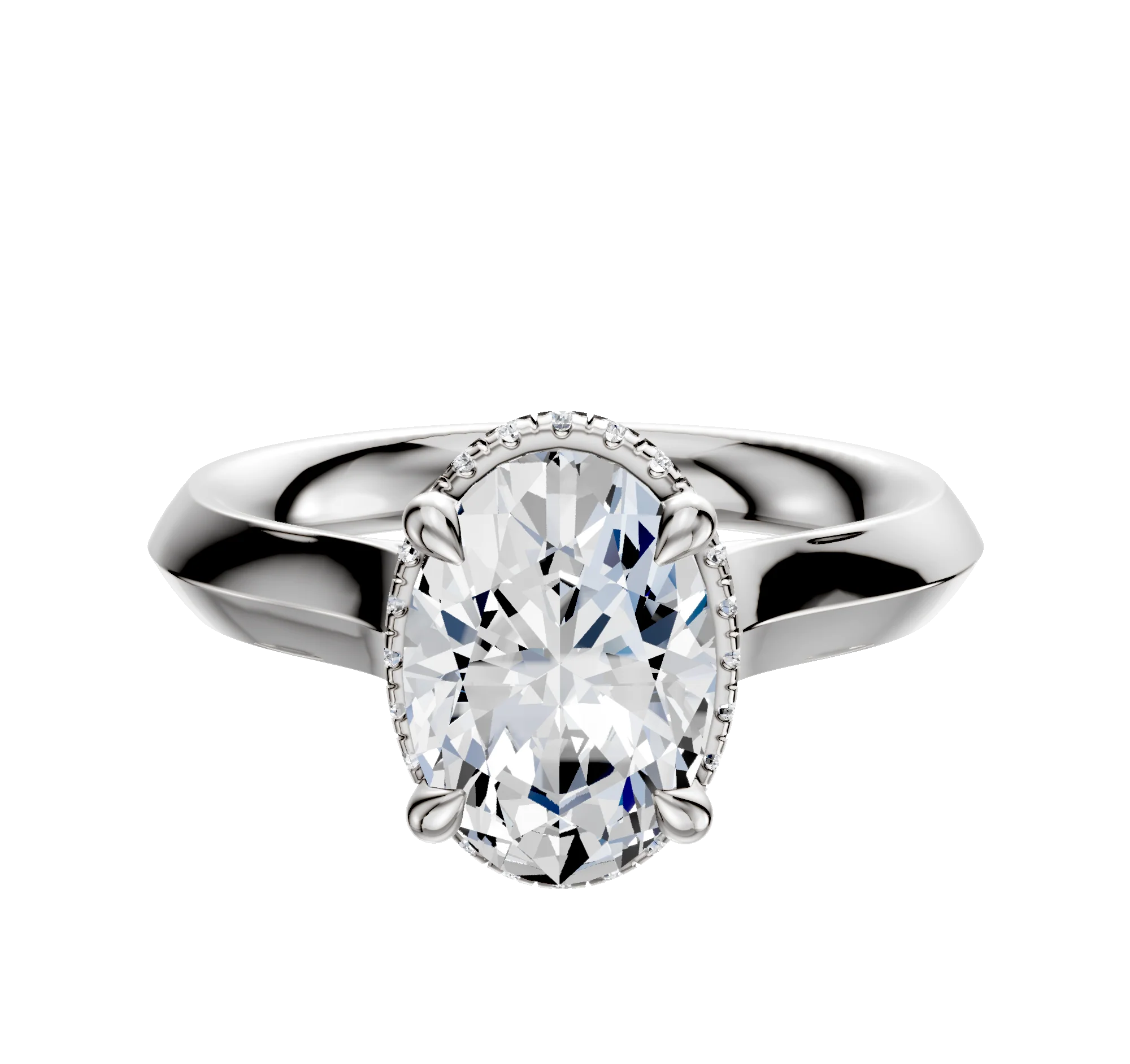 14K White Gold 4 Prong Collar Cathedral Knife Edge 3.0mm Engagement Ring
