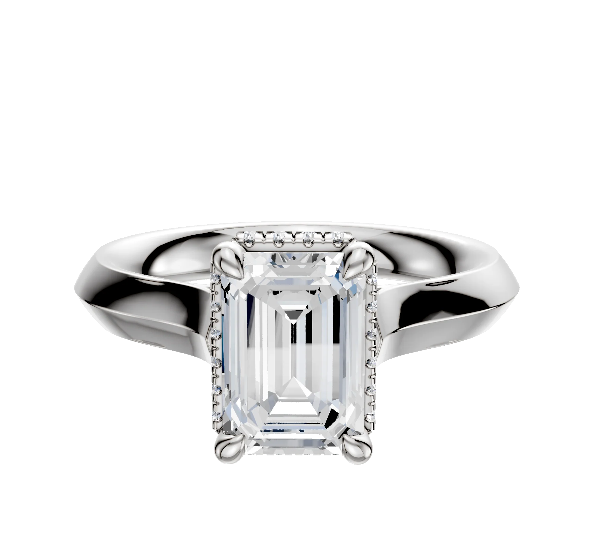 14K White Gold 4 Prong Collar Cathedral Knife Edge 3.0mm Engagement Ring