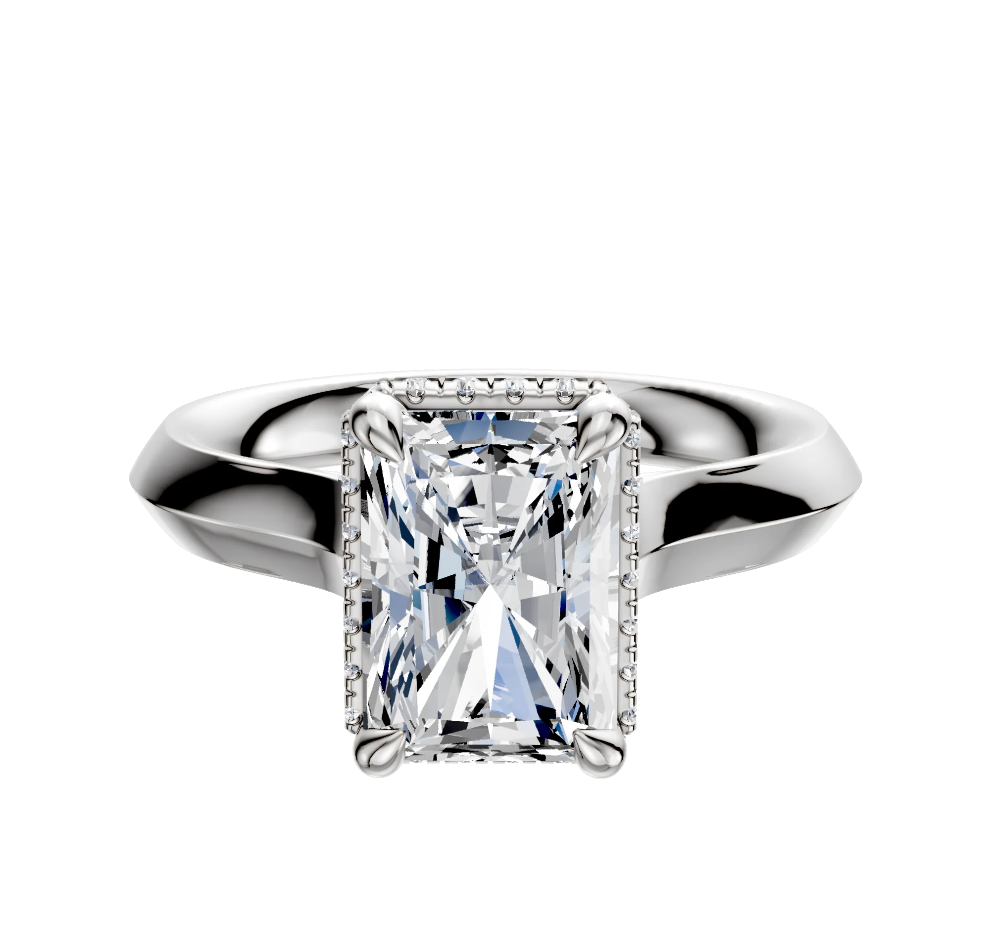14K White Gold 4 Prong Collar Cathedral Knife Edge 3.0mm Engagement Ring