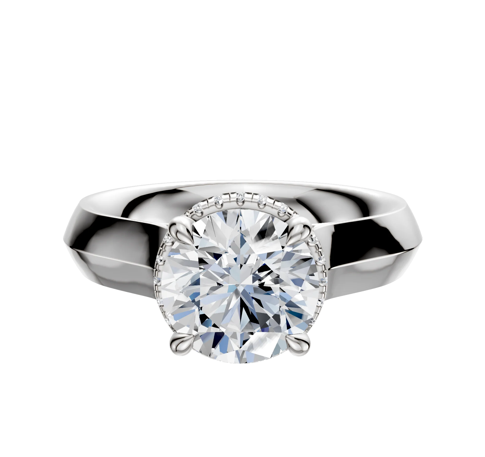 14K White Gold 4 Prong Collar Cathedral Knife Edge 4.0mm Engagement Ring