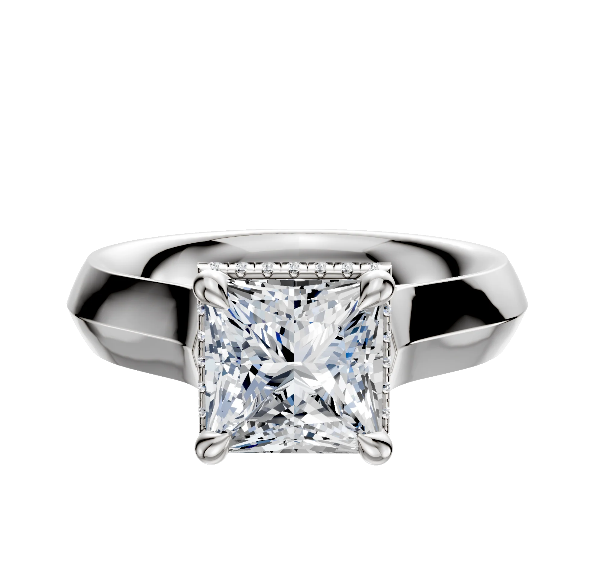 14K White Gold 4 Prong Collar Cathedral Knife Edge 4.0mm Engagement Ring