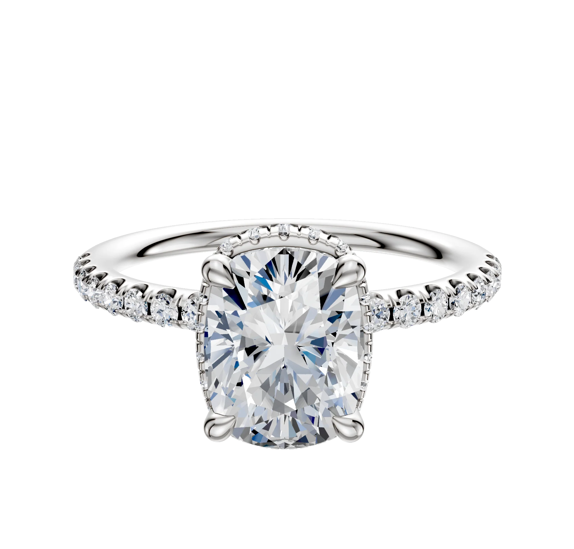 14K White Gold 4 Prong Collar Classic Dome 1-Row-Pave 2.5mm Engagement Ring