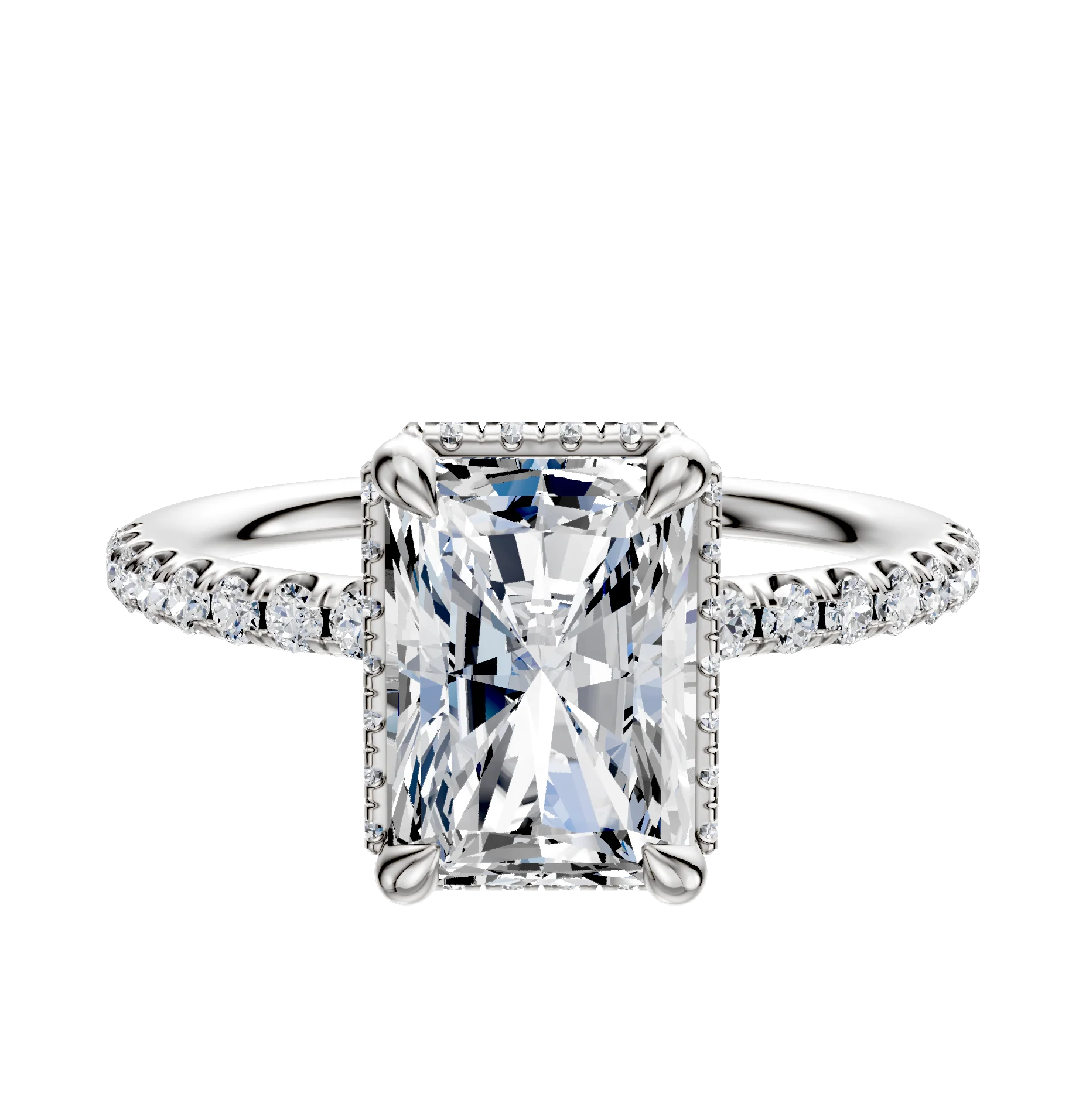 14K White Gold 4 Prong Collar Classic Dome 1-Row-Pave 2.5mm Engagement Ring