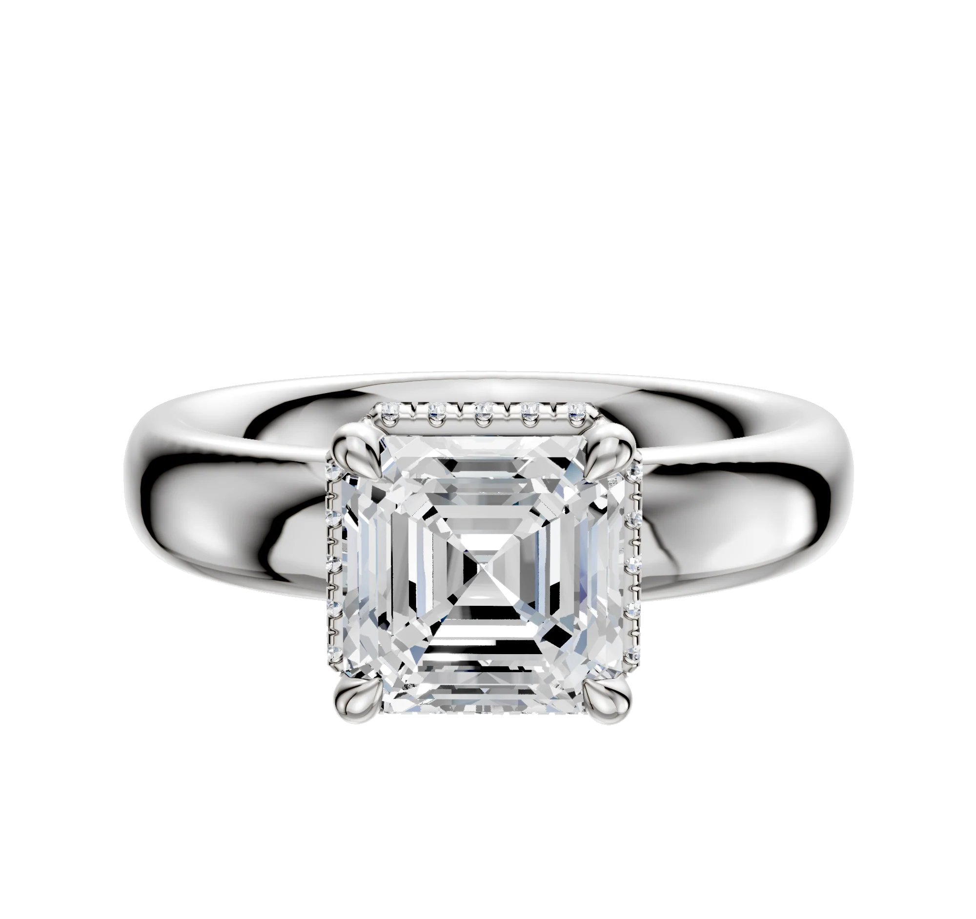 14K White Gold 4 Prong Collar Classic Dome 4.0mm Engagement Ring