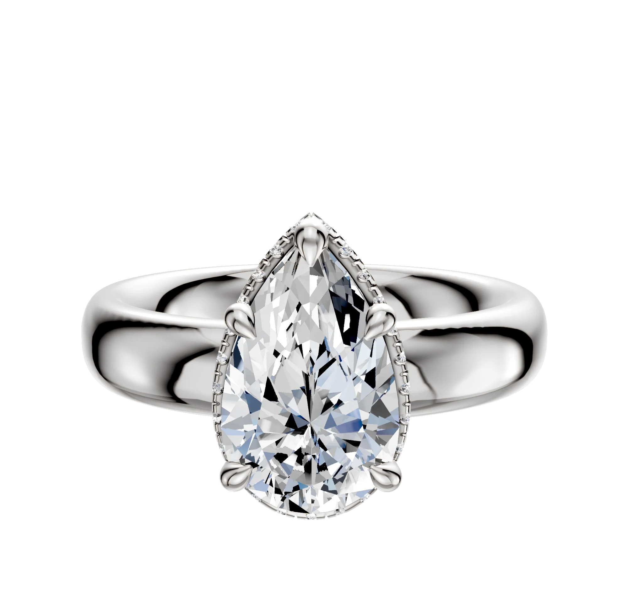 14K White Gold 4 Prong Collar Classic Dome 4.0mm Engagement Ring