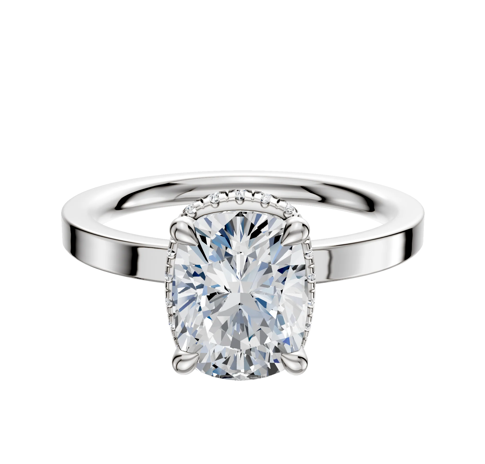 14K White Gold 4 Prong Collar Classic Flat 2.0mm Engagement Ring