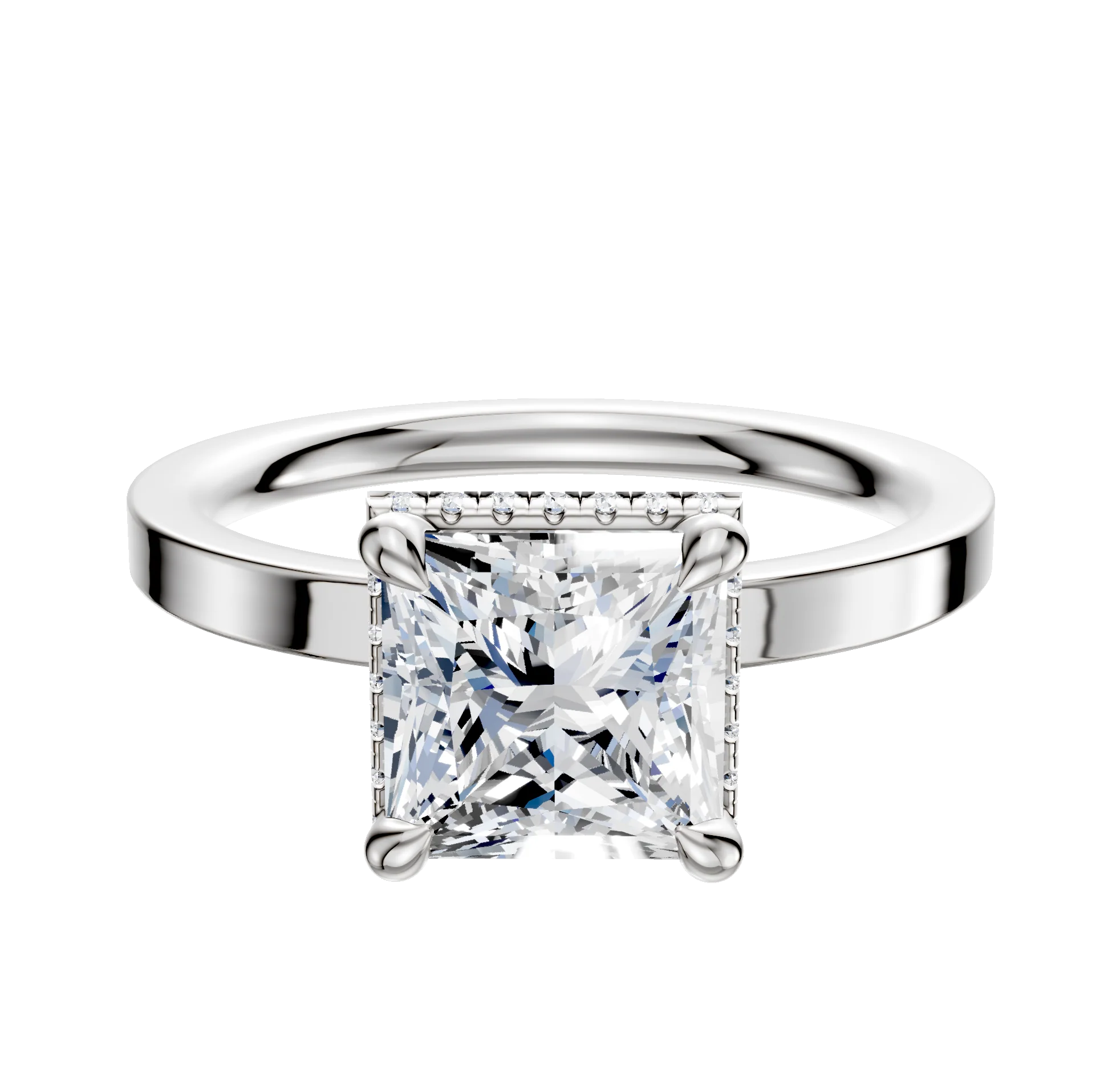 14K White Gold 4 Prong Collar Classic Flat 2.0mm Engagement Ring