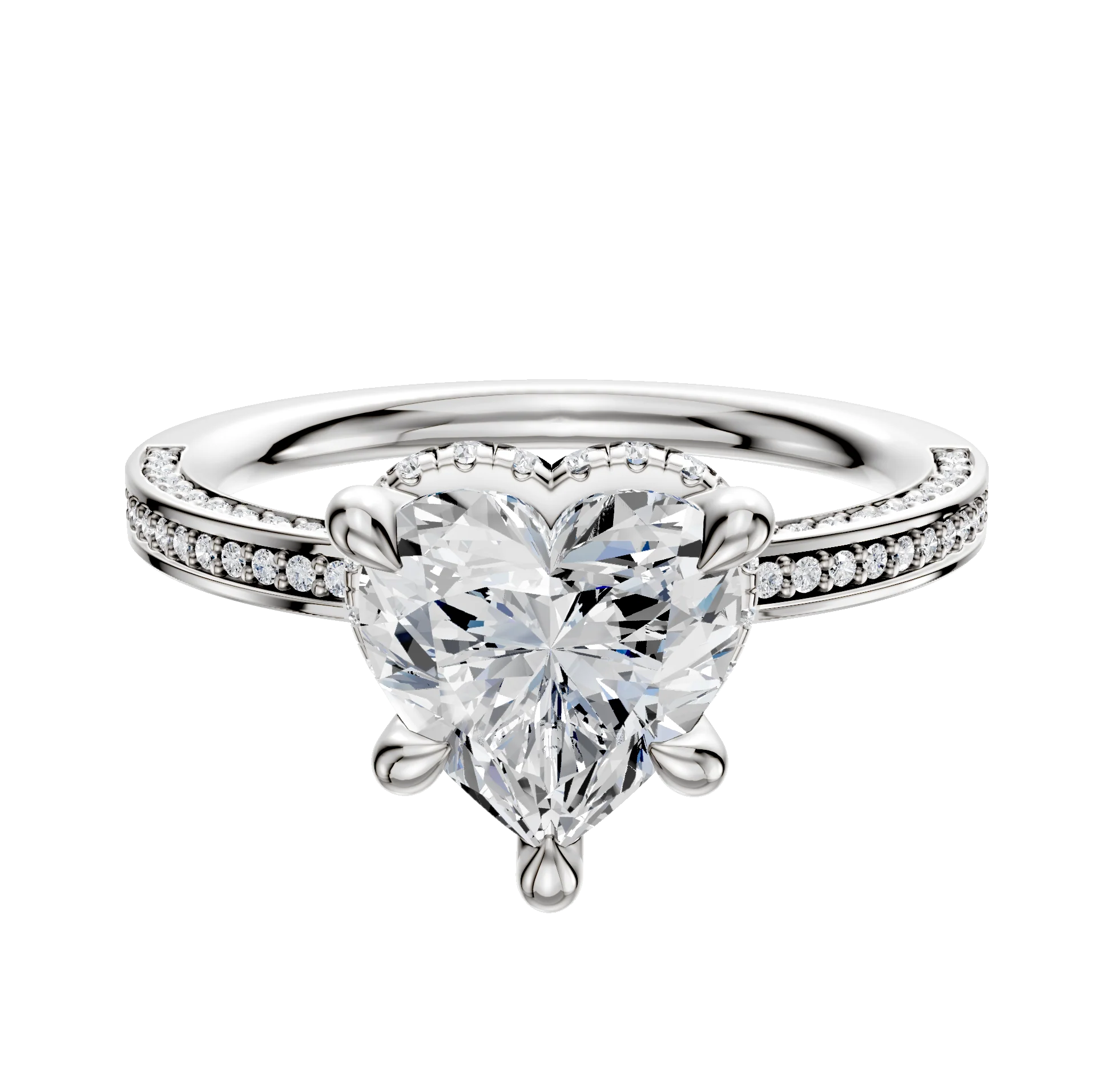 14K White Gold 4 Prong Collar Classic Flat 3-Row-Pave 2.0mm Engagement Ring