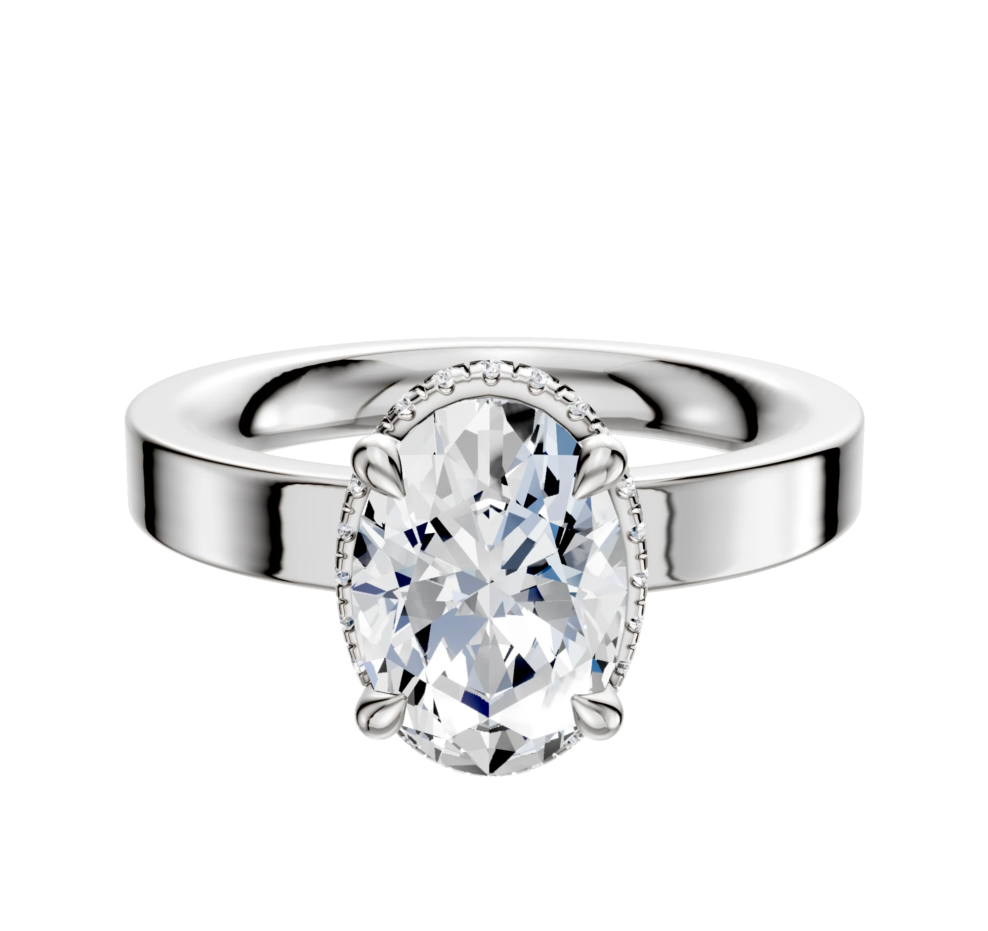 14K White Gold 4 Prong Collar Classic Flat 3.0mm Engagement Ring