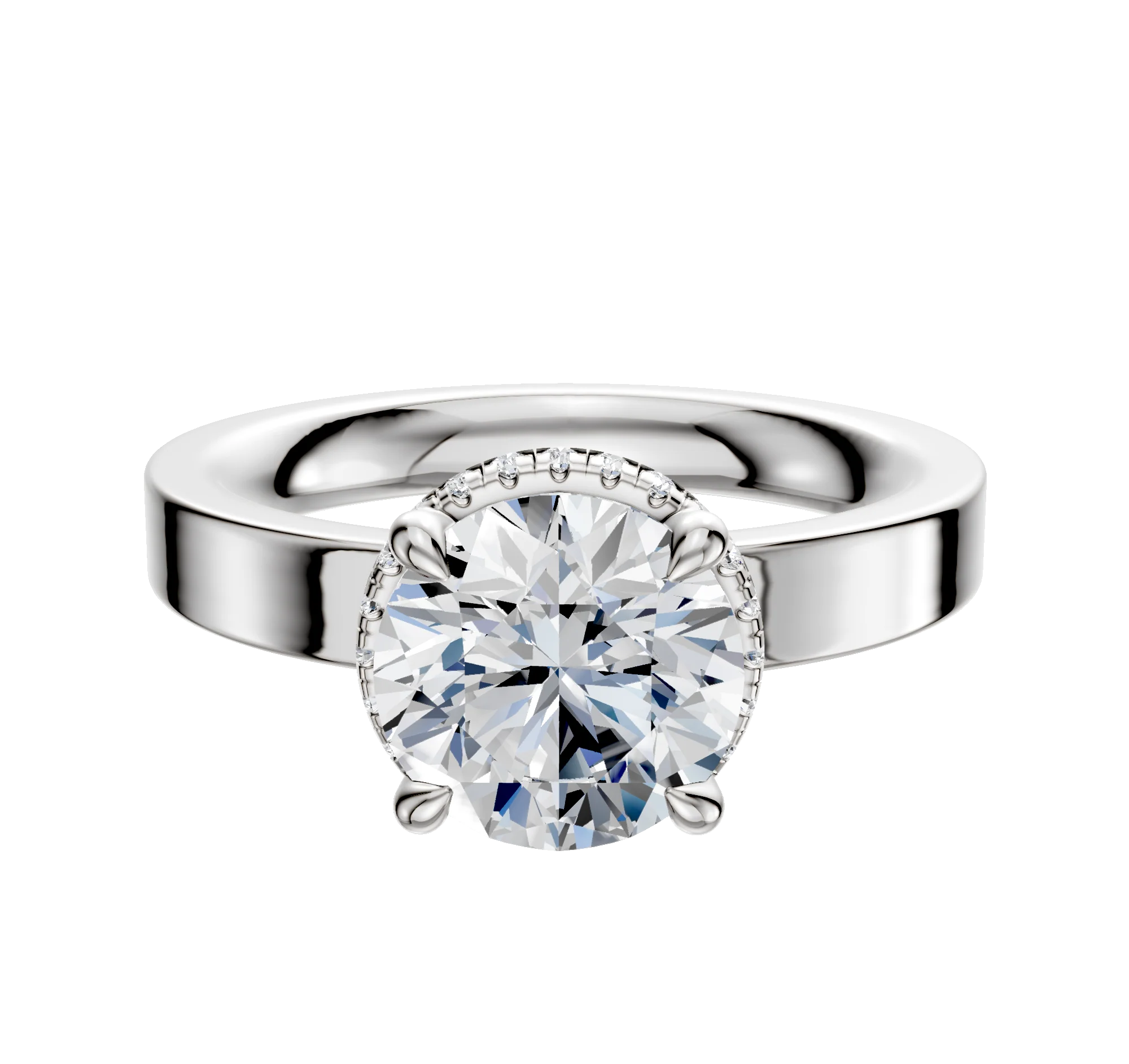 14K White Gold 4 Prong Collar Classic Flat 3.0mm Engagement Ring