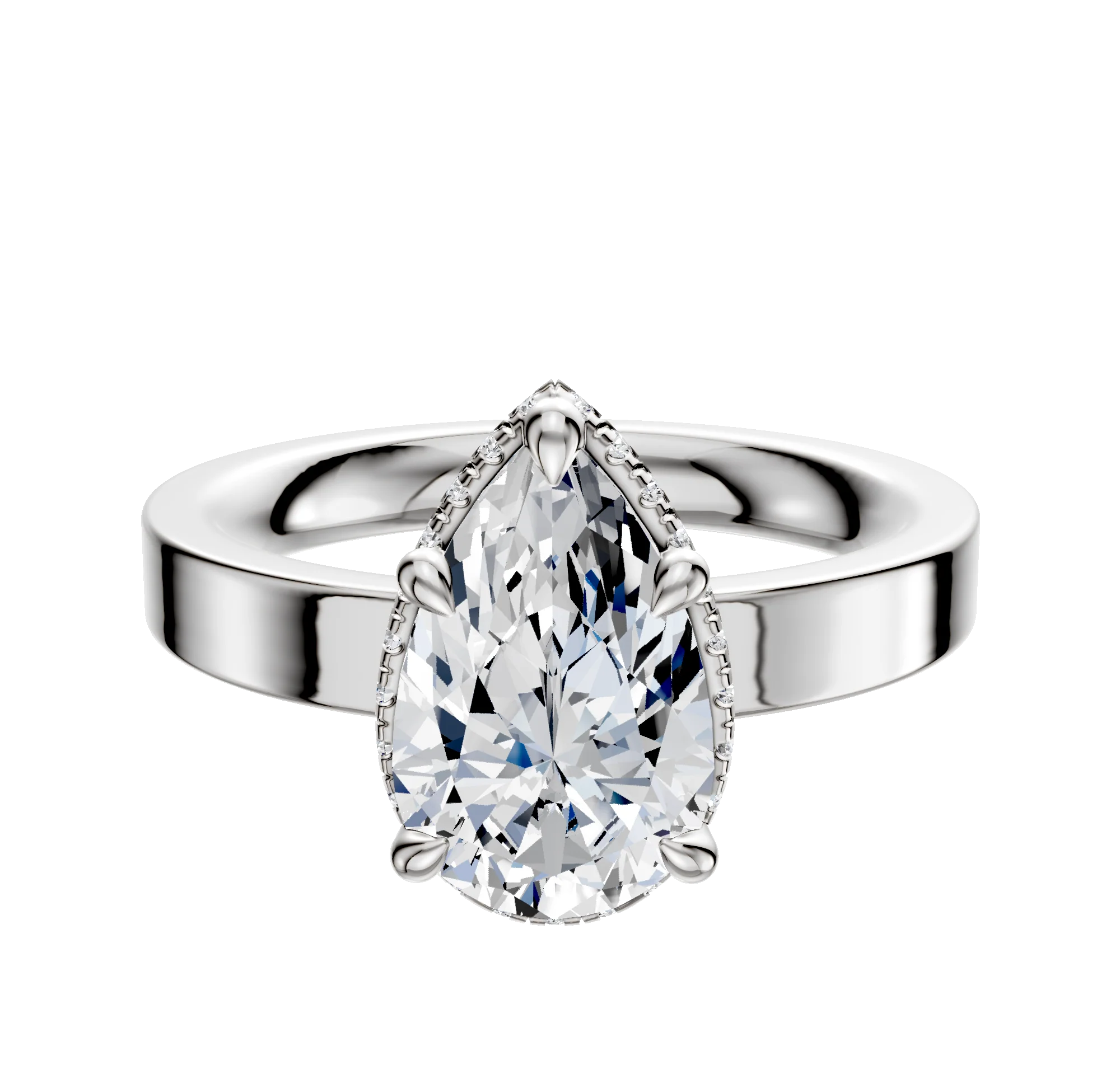 14K White Gold 4 Prong Collar Classic Flat 3.0mm Engagement Ring