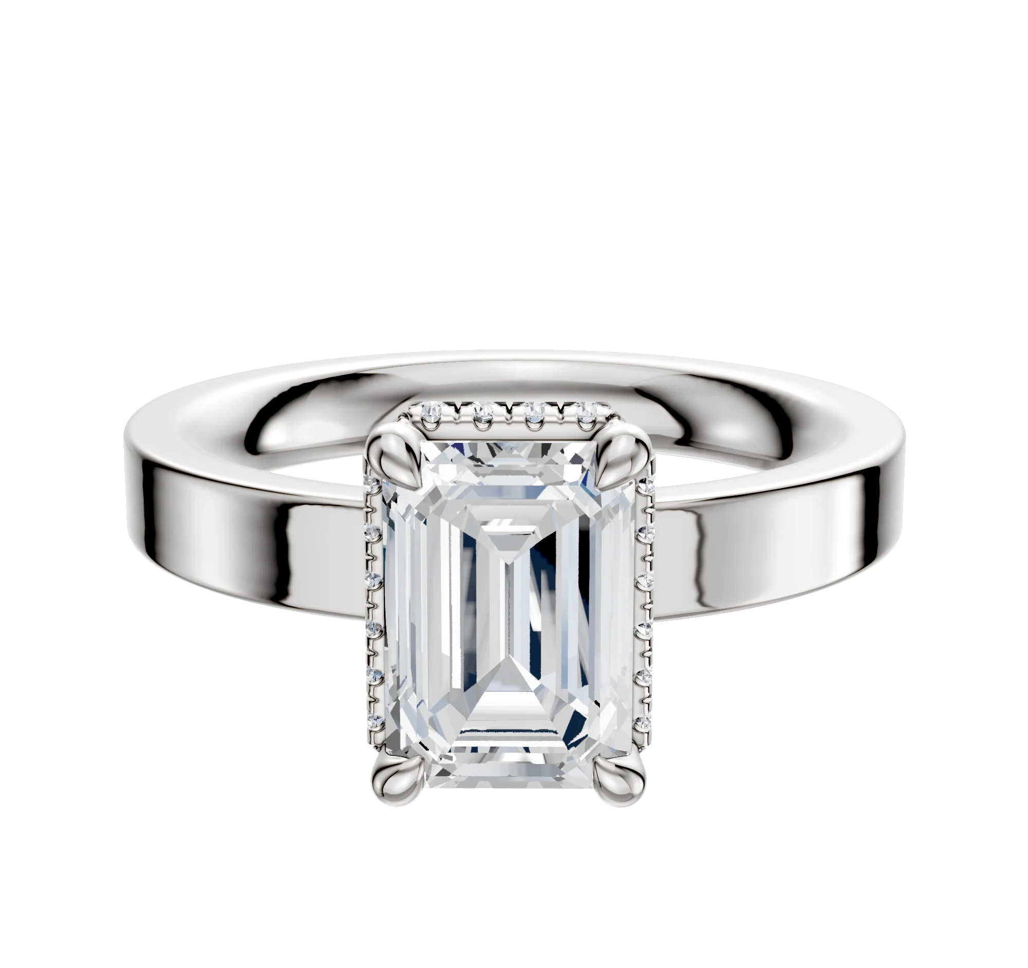 14K White Gold 4 Prong Collar Classic Flat 3.0mm Engagement Ring