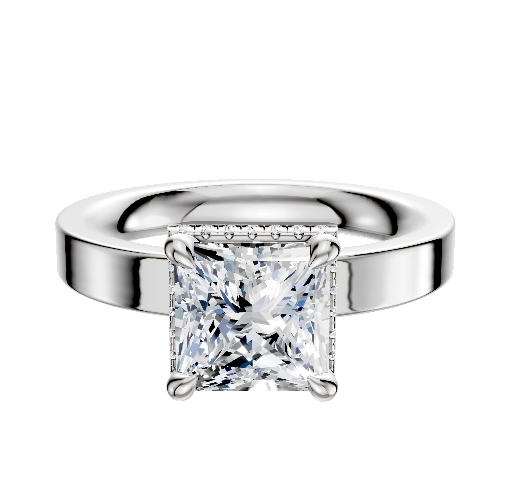 14K White Gold 4 Prong Collar Classic Flat 3.0mm Engagement Ring