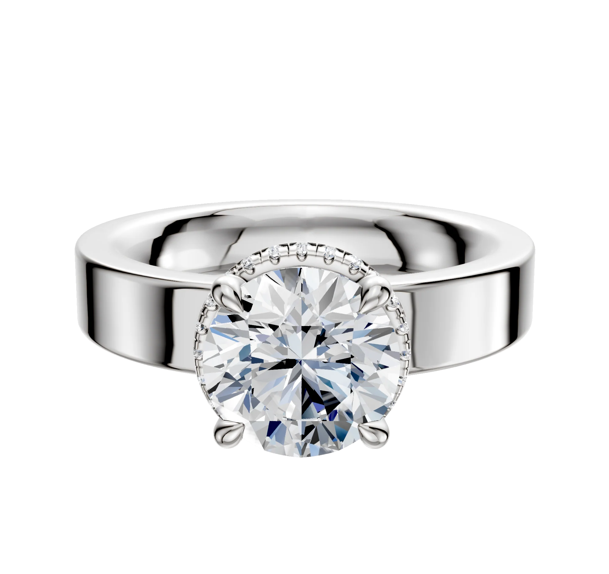 14K White Gold 4 Prong Collar Classic Flat 4.0mm Engagement Ring