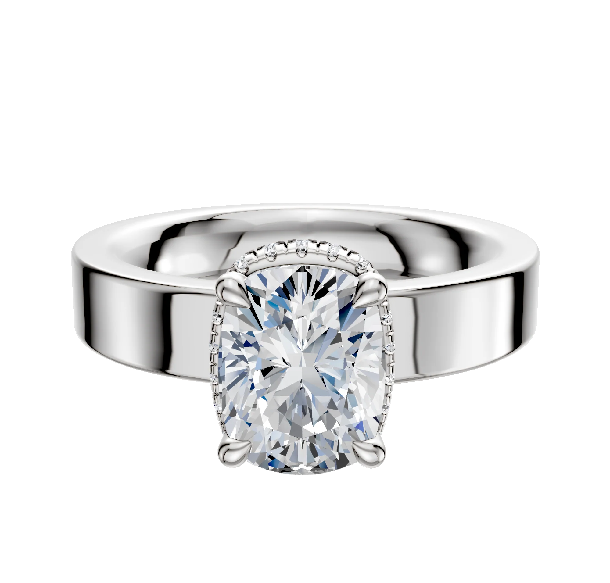14K White Gold 4 Prong Collar Classic Flat 4.0mm Engagement Ring