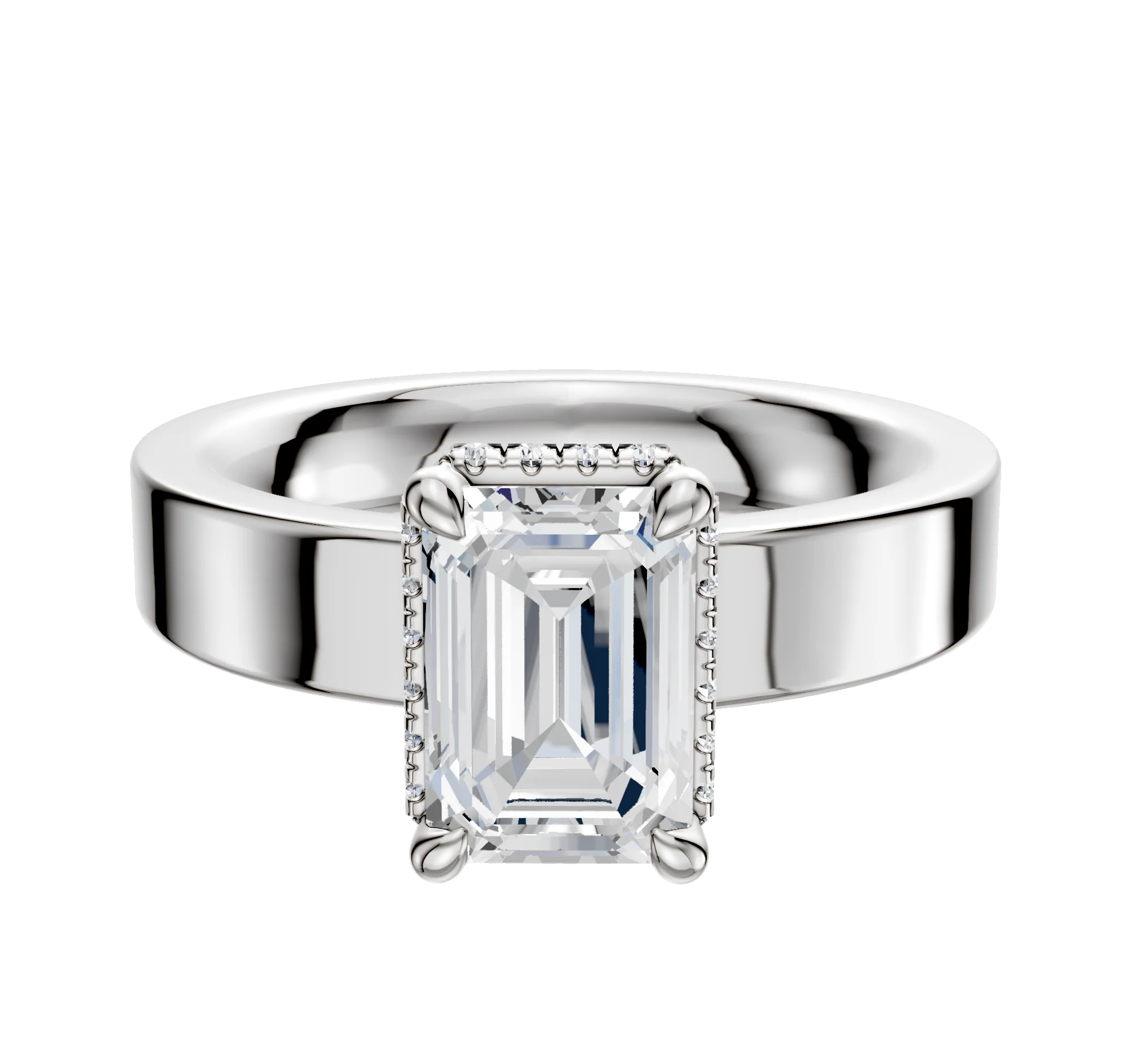14K White Gold 4 Prong Collar Classic Flat 4.0mm Engagement Ring
