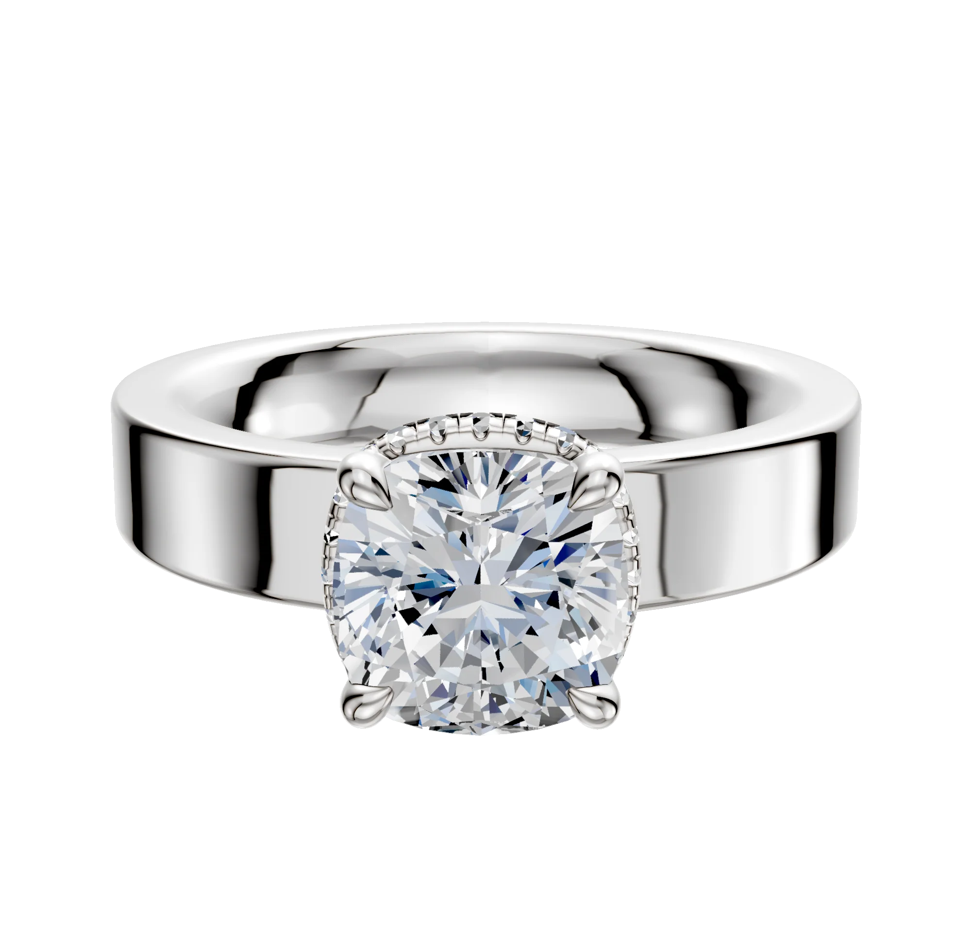 14K White Gold 4 Prong Collar Classic Flat 4.0mm Engagement Ring