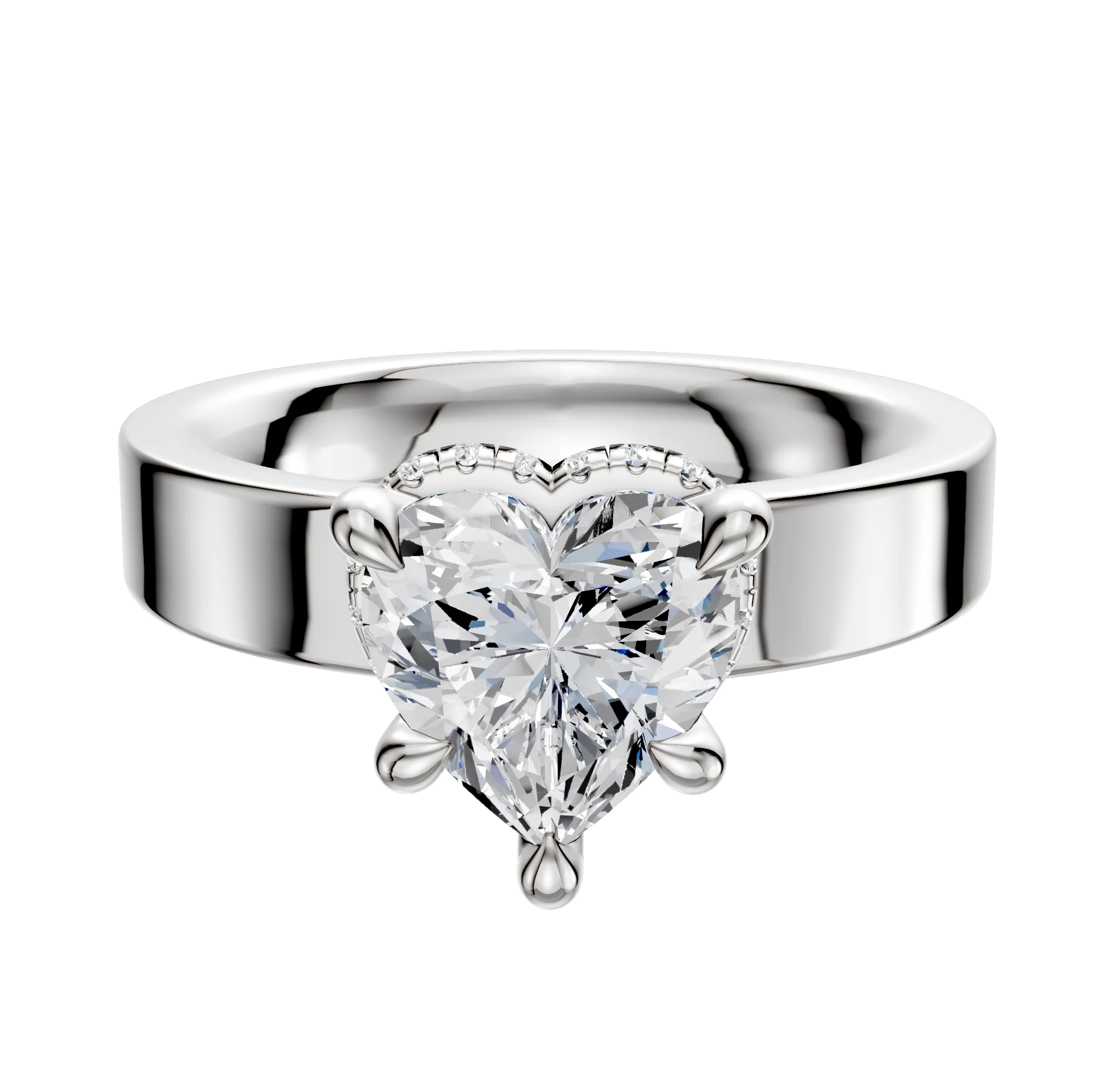14K White Gold 4 Prong Collar Classic Flat 4.0mm Engagement Ring