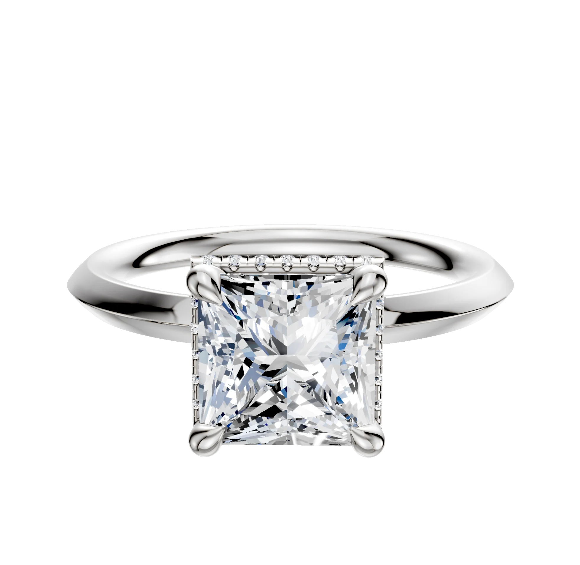 14K White Gold 4 Prong Collar Classic Knife Edge 2.0mm Engagement Ring