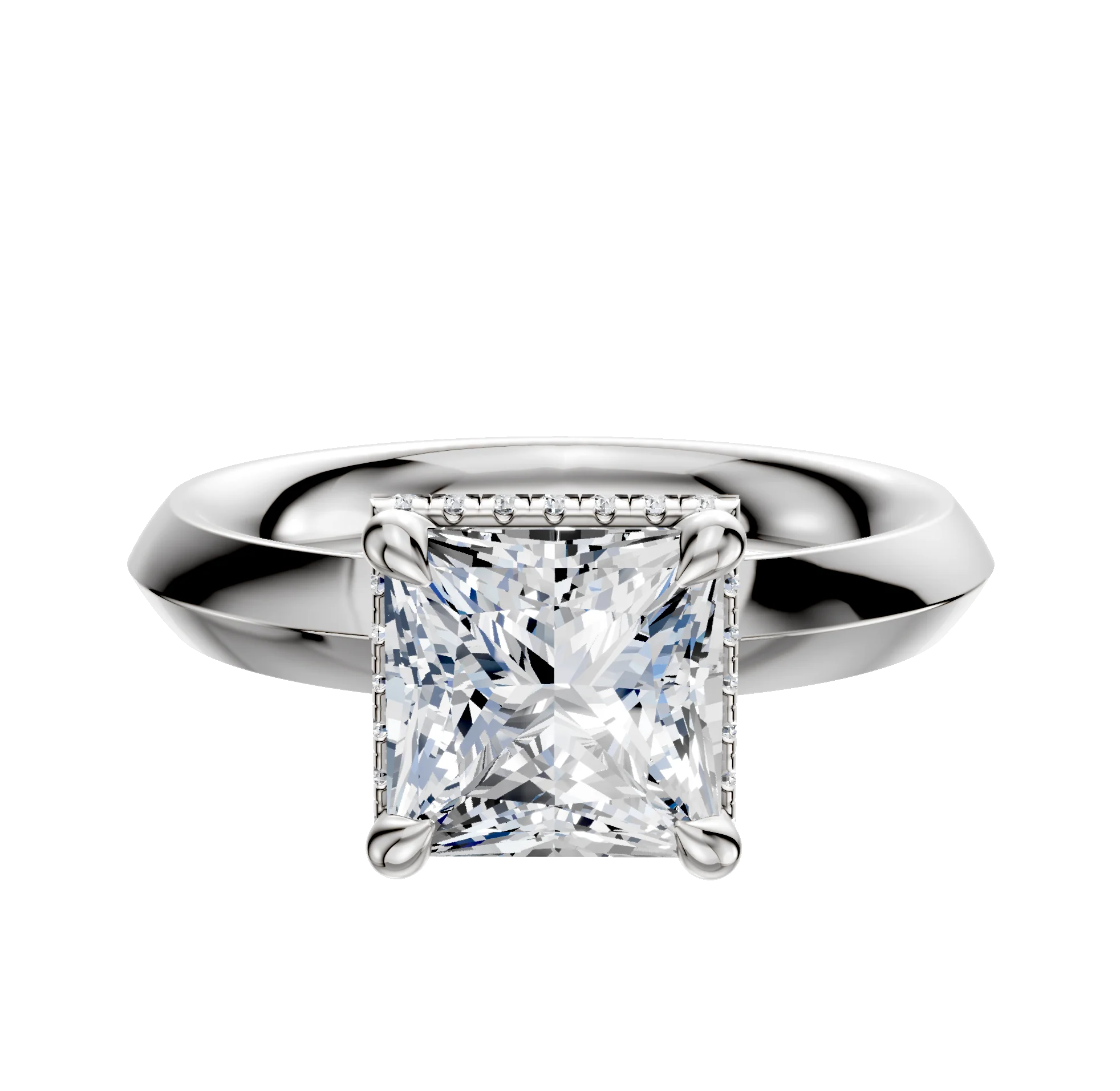 14K White Gold 4 Prong Collar Classic Knife Edge 3.0mm Engagement Ring