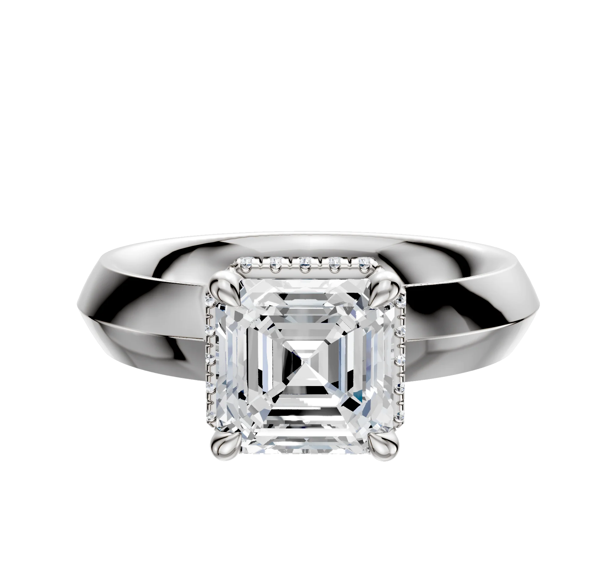 14K White Gold 4 Prong Collar Classic Knife Edge 4.0mm Engagement Ring